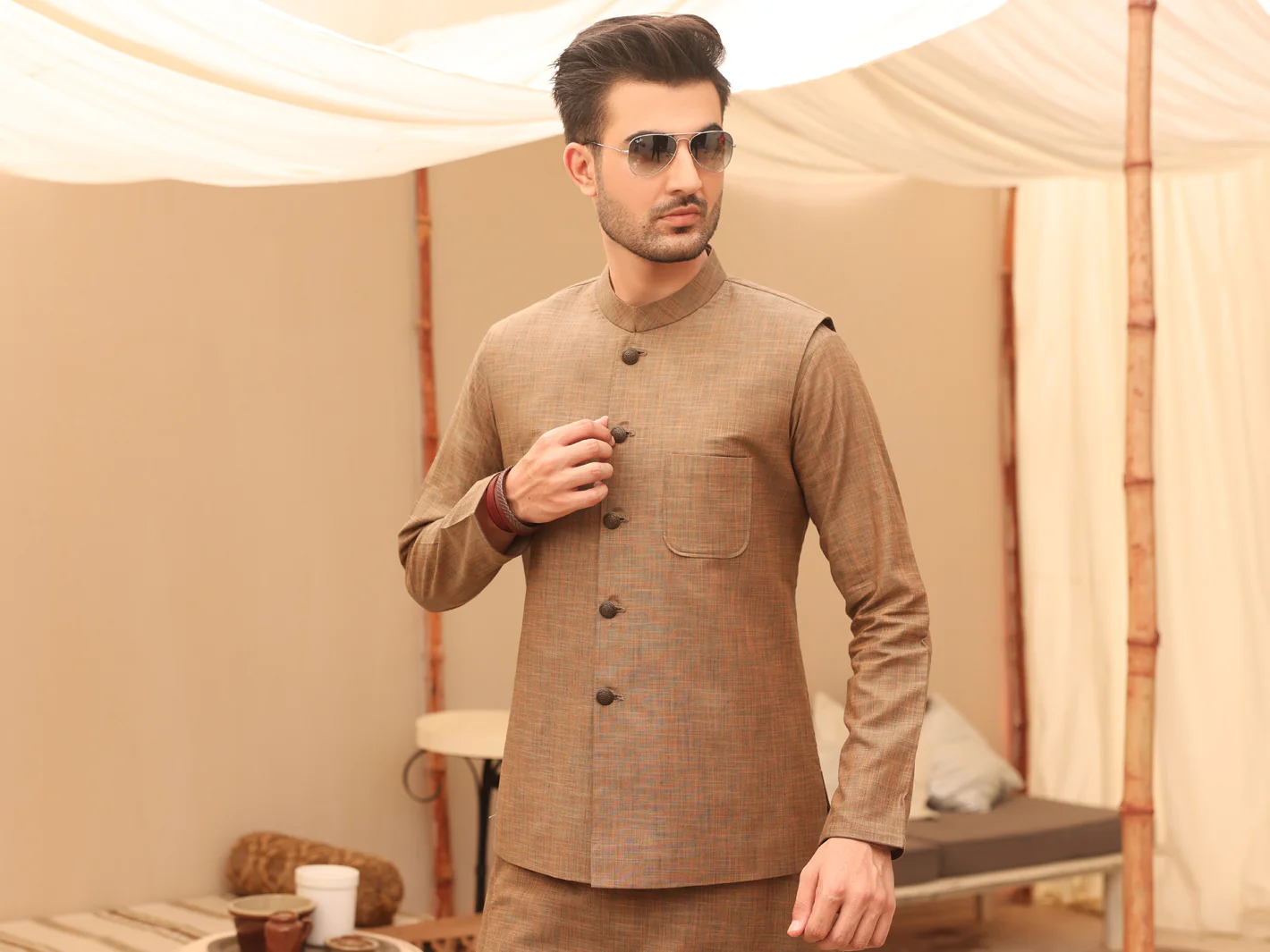 Khaki Waistcoat & Kurta Trouser - AL-KWT-001 - Image 2