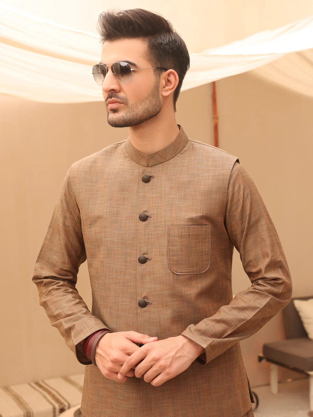 Khaki Waistcoat & Kurta Trouser - AL-KWT-001 - Image 3