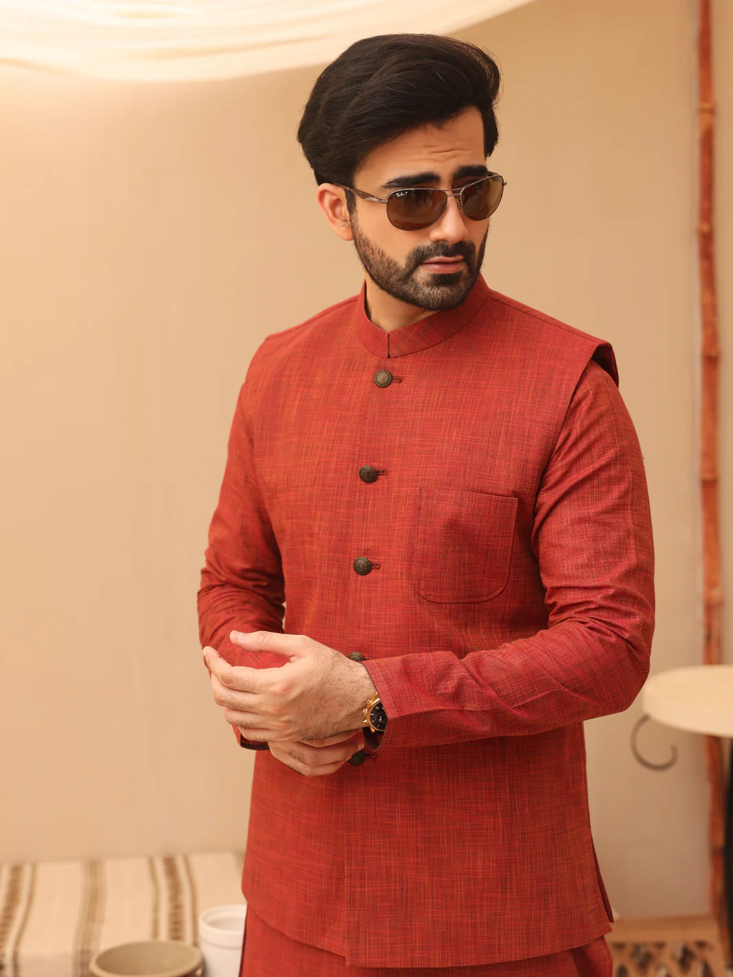 Red Waistcoat & Kurta Trouser - AL-KWT-002 - Image 2