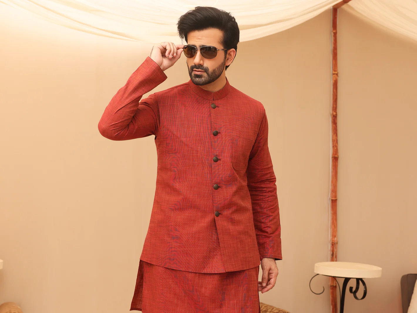 Red Waistcoat & Kurta Trouser - AL-KWT-002 - Image 3