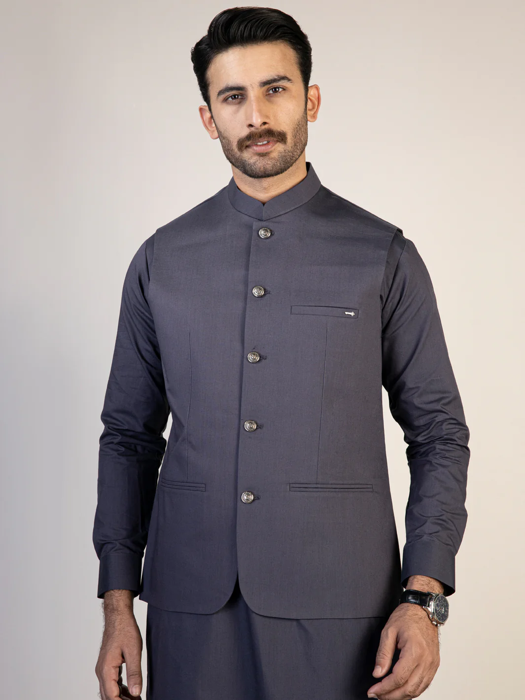 Blue Blended Waistcoat & Kurta Trouser - AL-KWT-004 - Image 2