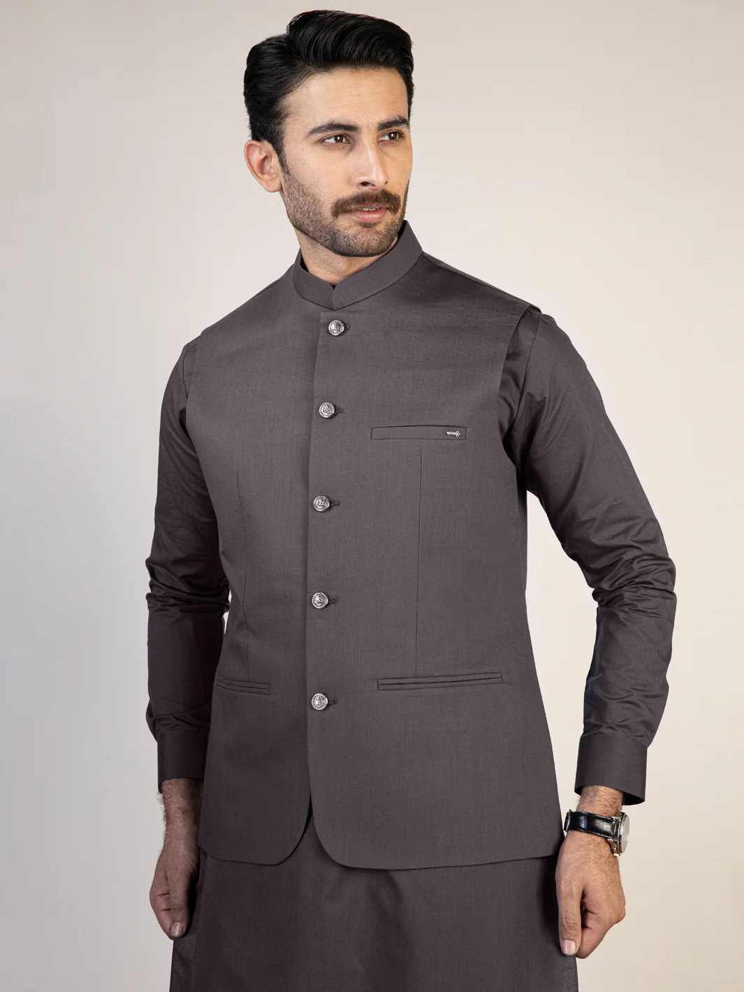 Grey Blended Waistcoat & Kurta Trouser - AL-KWT-006 - Image 2
