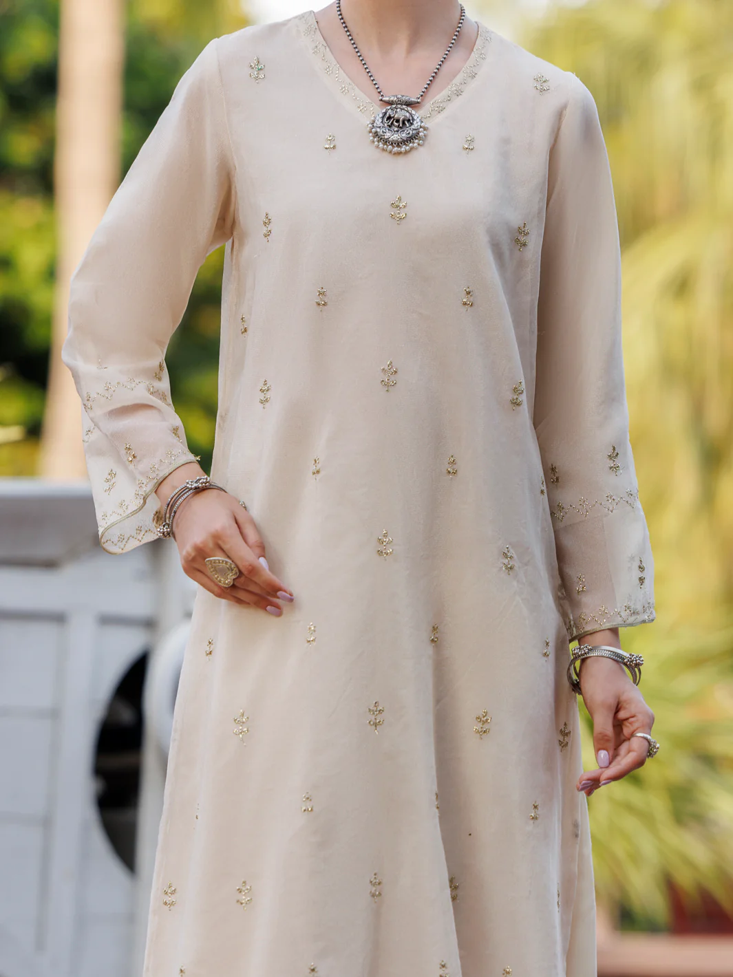 Off White Khaddi Net Tunic - AL-LK-1035 - Image 4