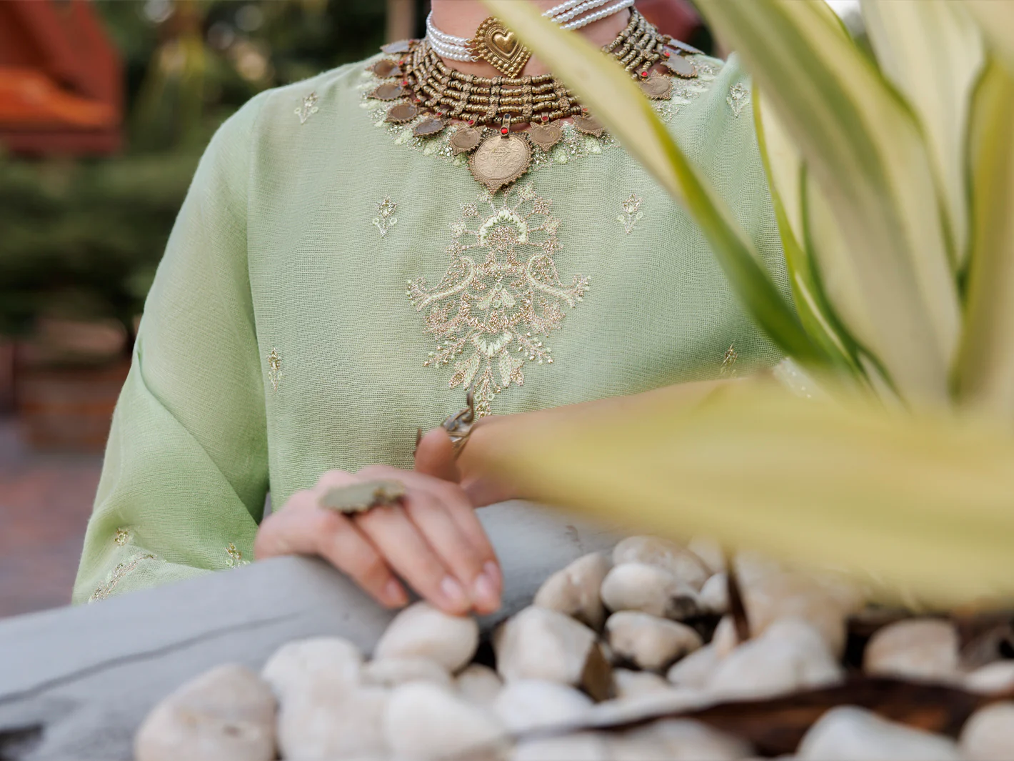 Light Green Khaddi Net Tunic - AL-LK-1038 - Image 4