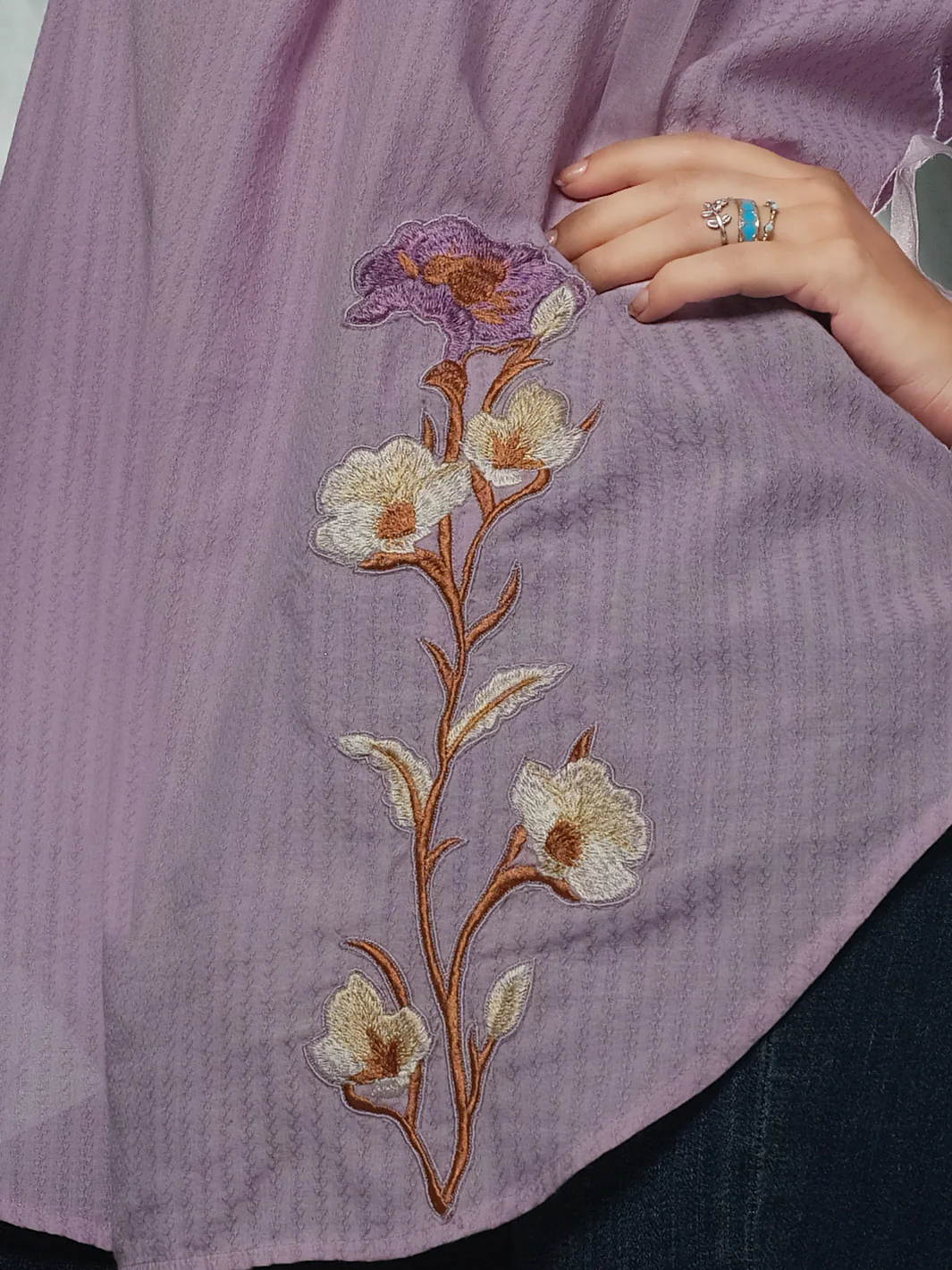 Light Purple Cotton/Dobby Net Tunic - AL-LK-719 - Image 2