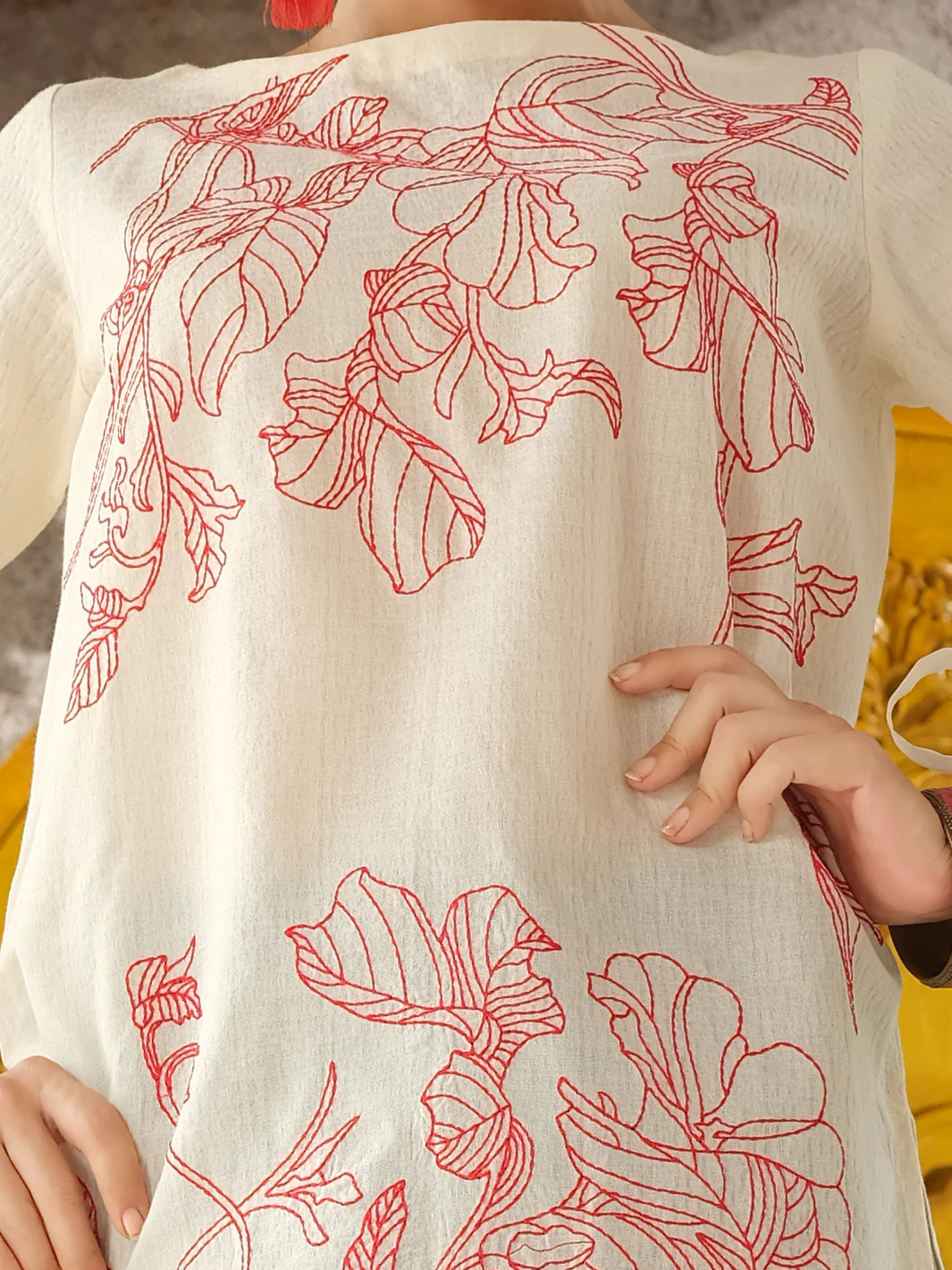 Off White Cotton/Dobby Net Tunic - AL-LK-722 - Image 2