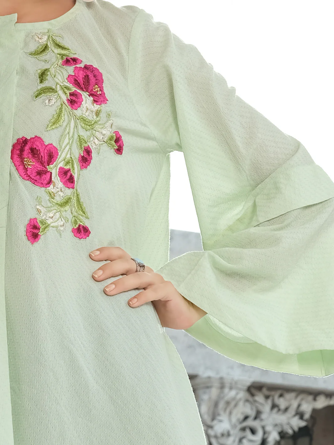 Sea Green Cotton/Dobby Net Tunic - AL-LK-723 - Image 3