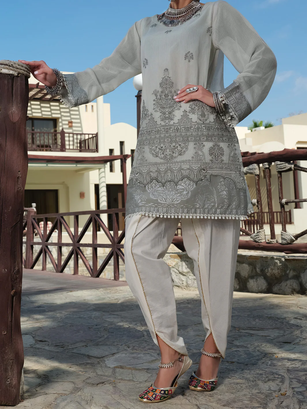 Light Grey Striped Cotton Tunic - AL-LK-733