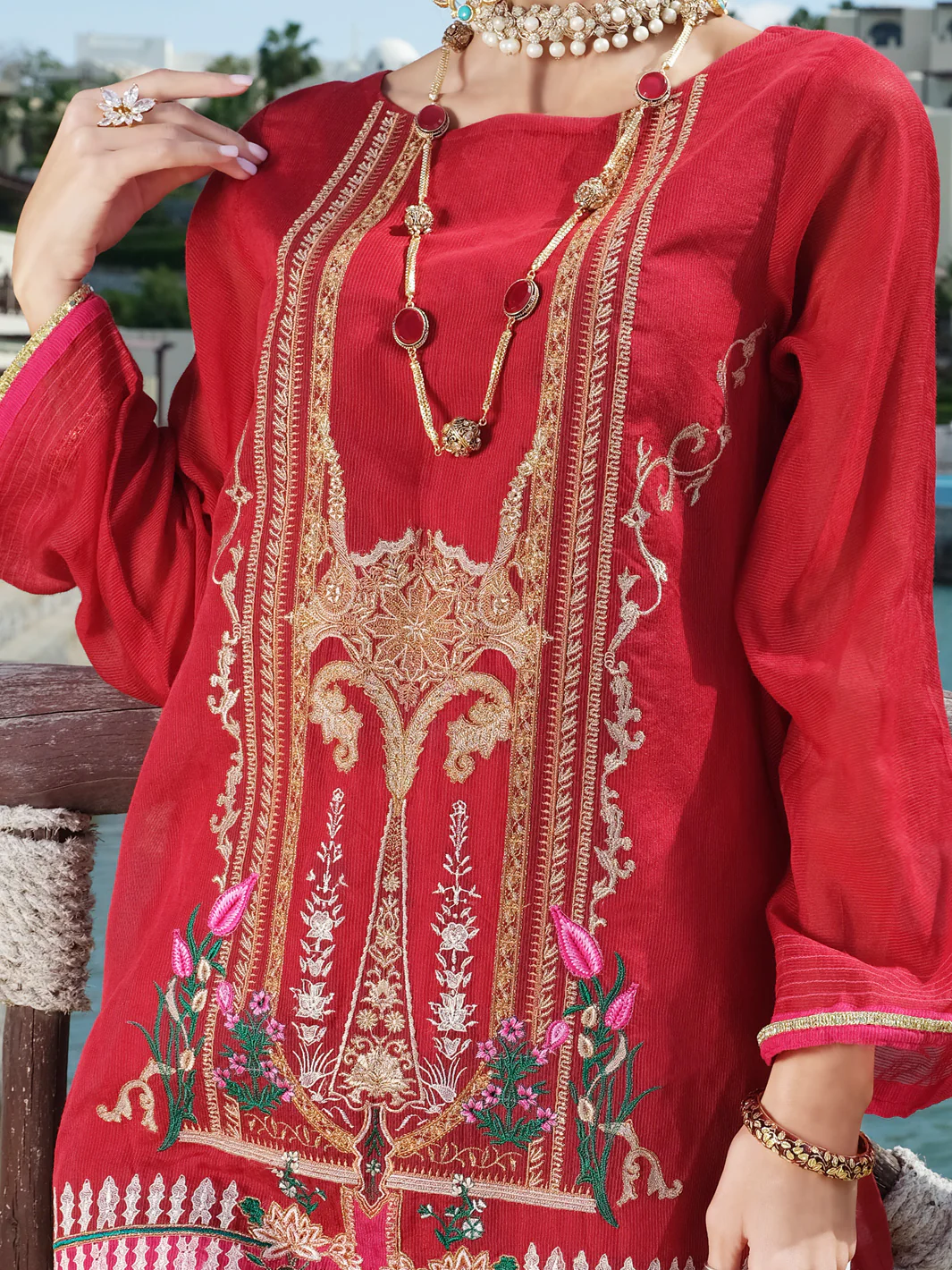 Red Striped Cotton Tunic - AL-LK-734 - Image 2
