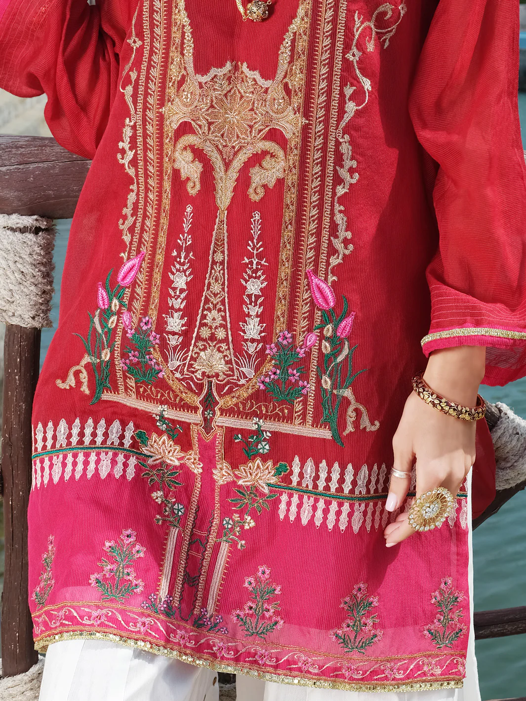 Red Striped Cotton Tunic - AL-LK-734 - Image 3