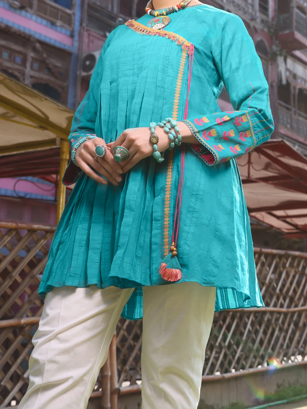 Turquoise Dobby Cotton Tunic - AL-LK-791 - Image 3