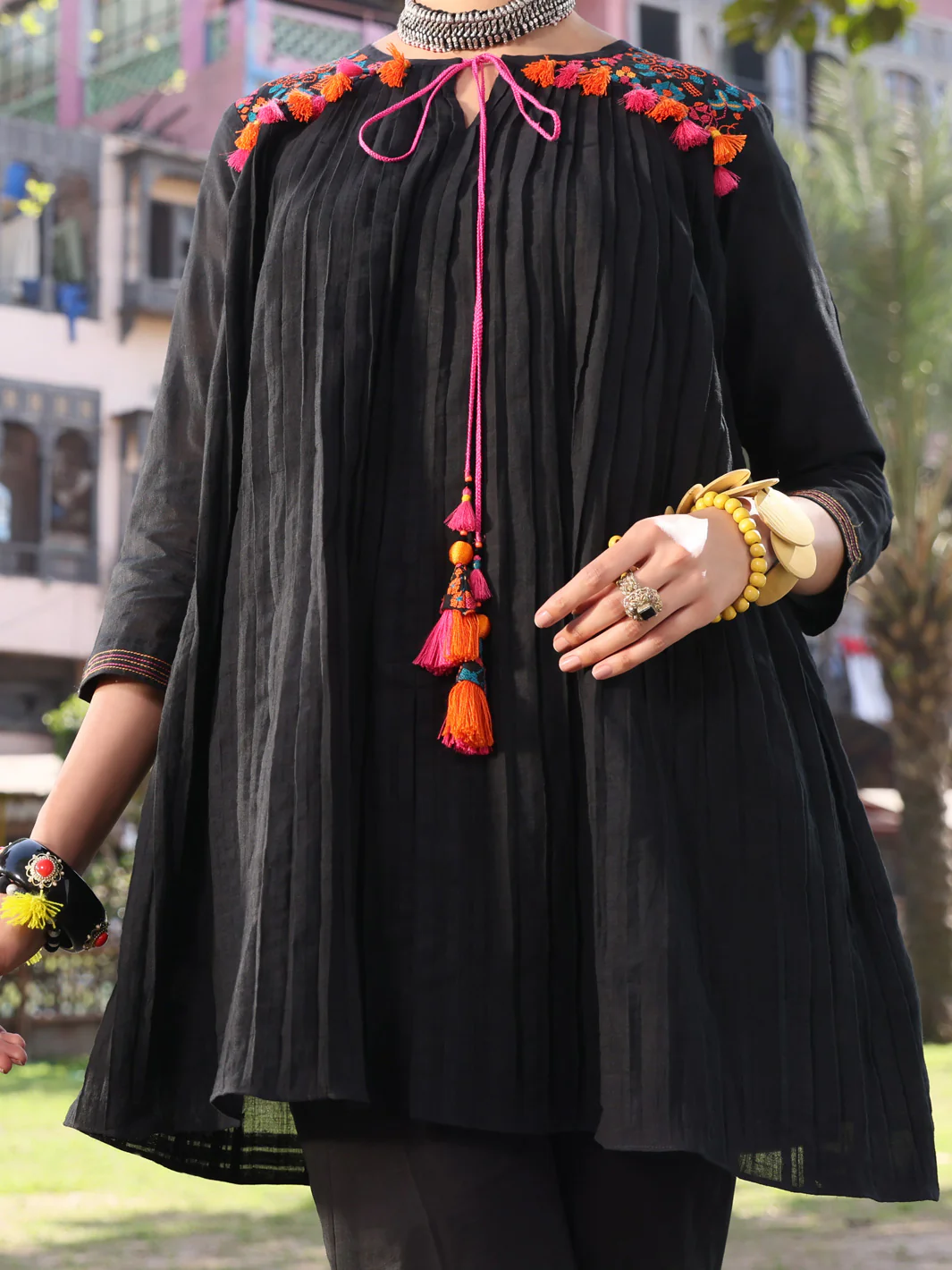 Black Dobby Cotton Tunic - AL-LK-792 - Image 3