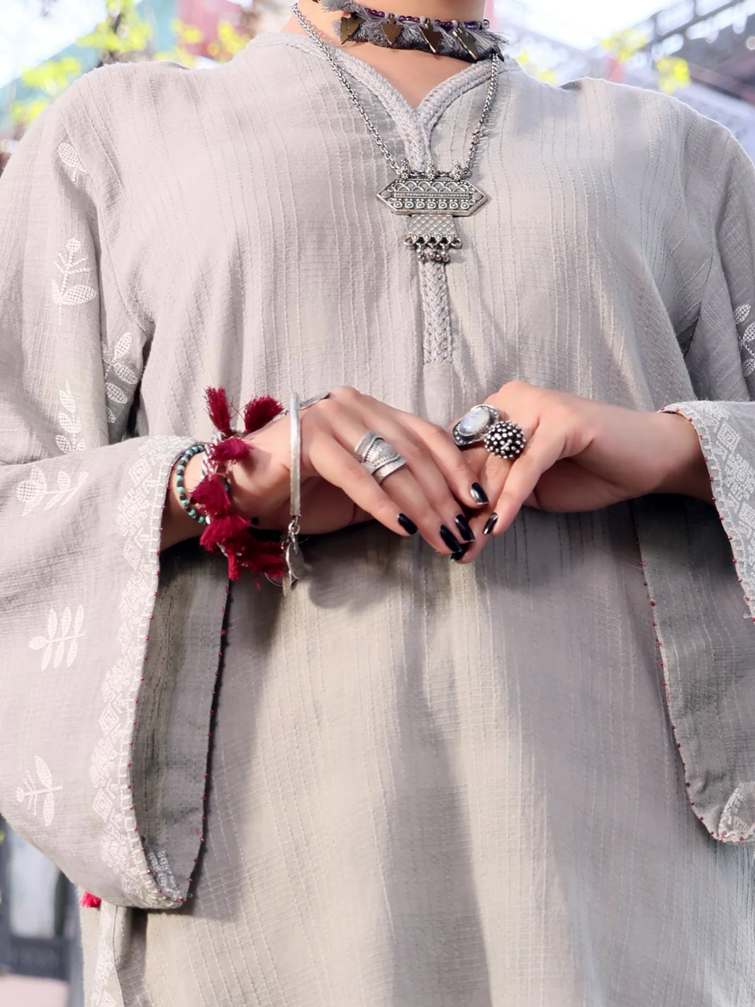Grey Dobby Cotton Tunic - AL-LK-794 - Image 2