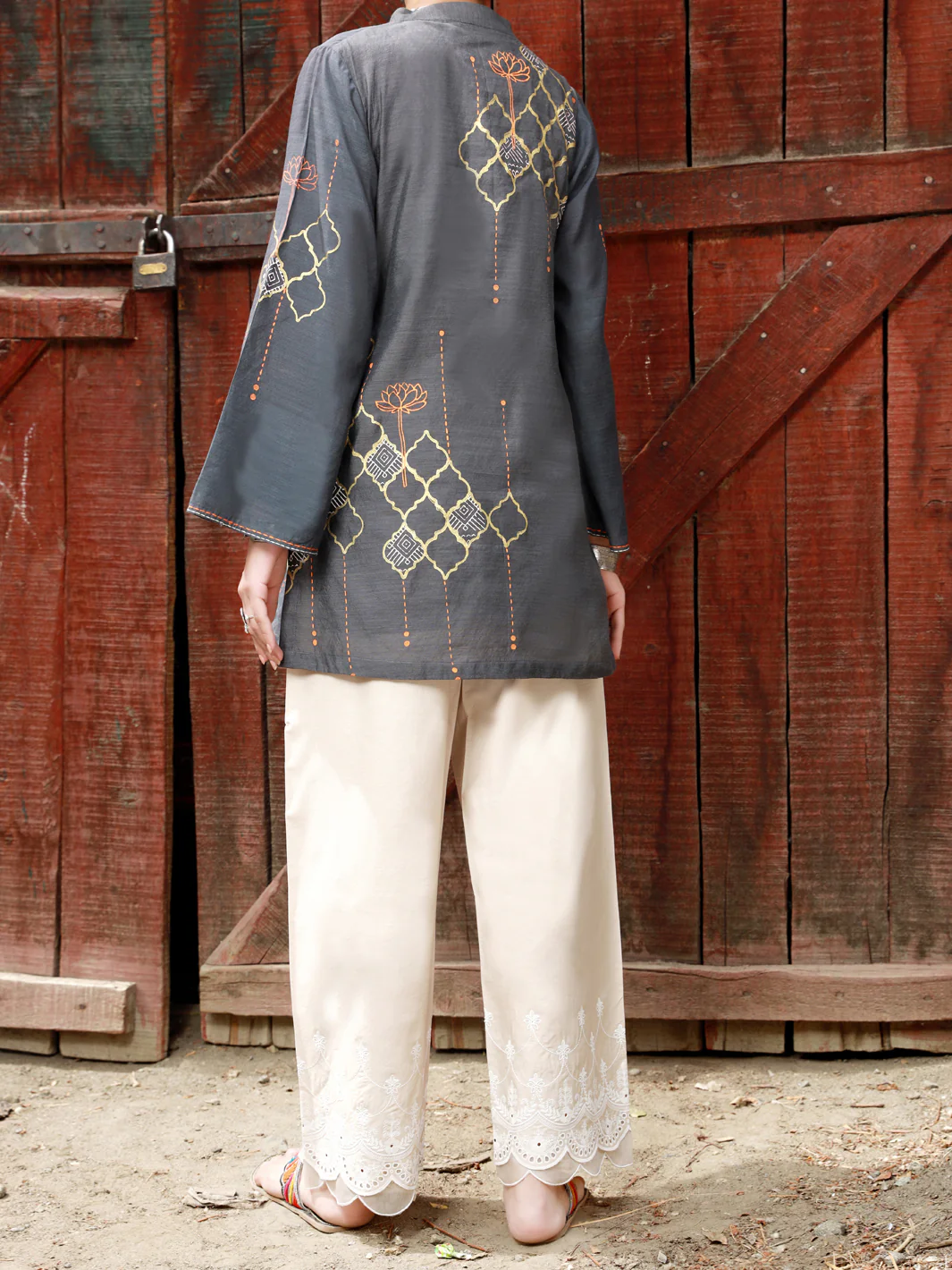 Dark Grey Paper Cotton Tunic - AL-LK-830 - Image 2