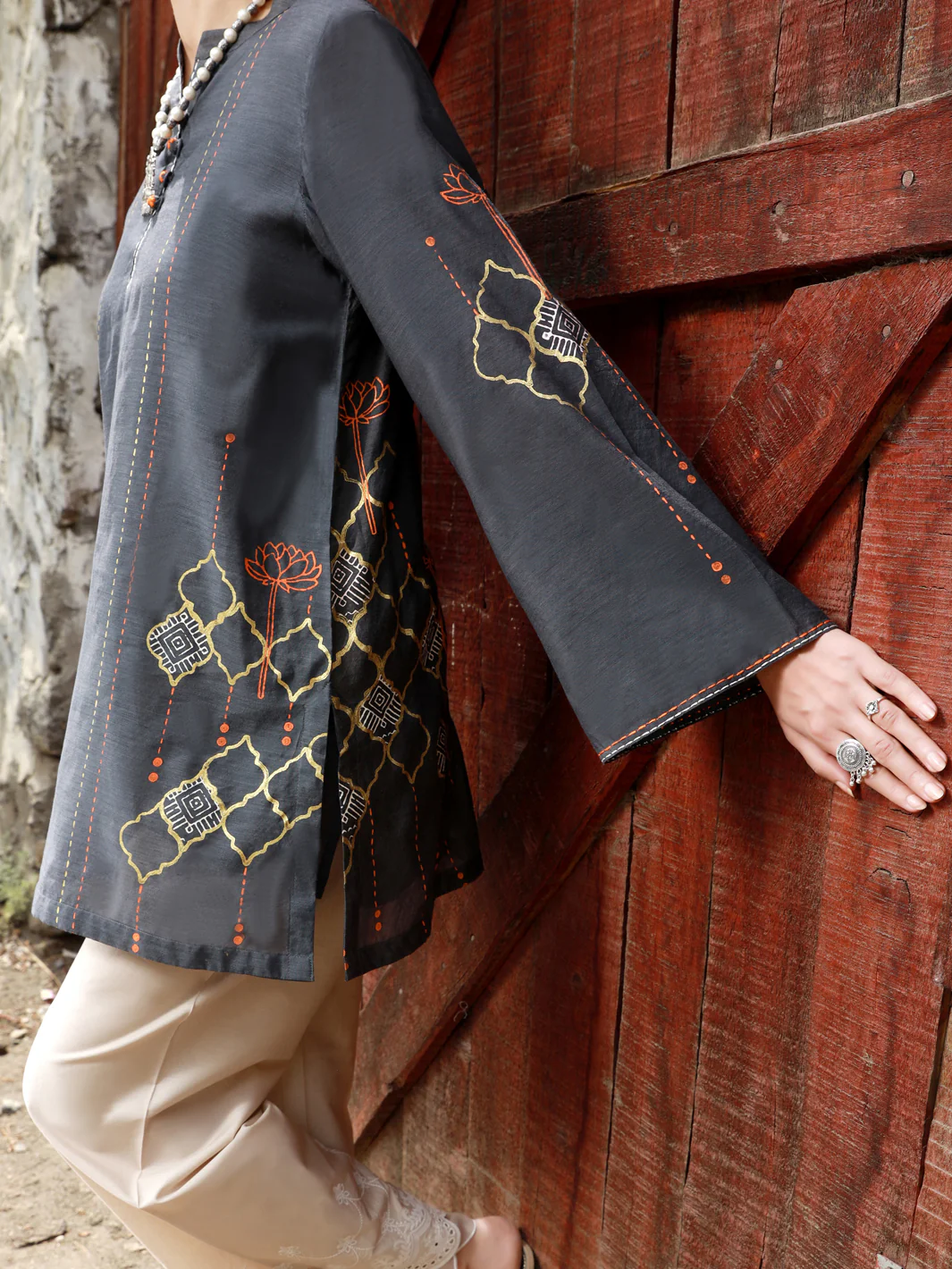 Dark Grey Paper Cotton Tunic - AL-LK-830 - Image 3