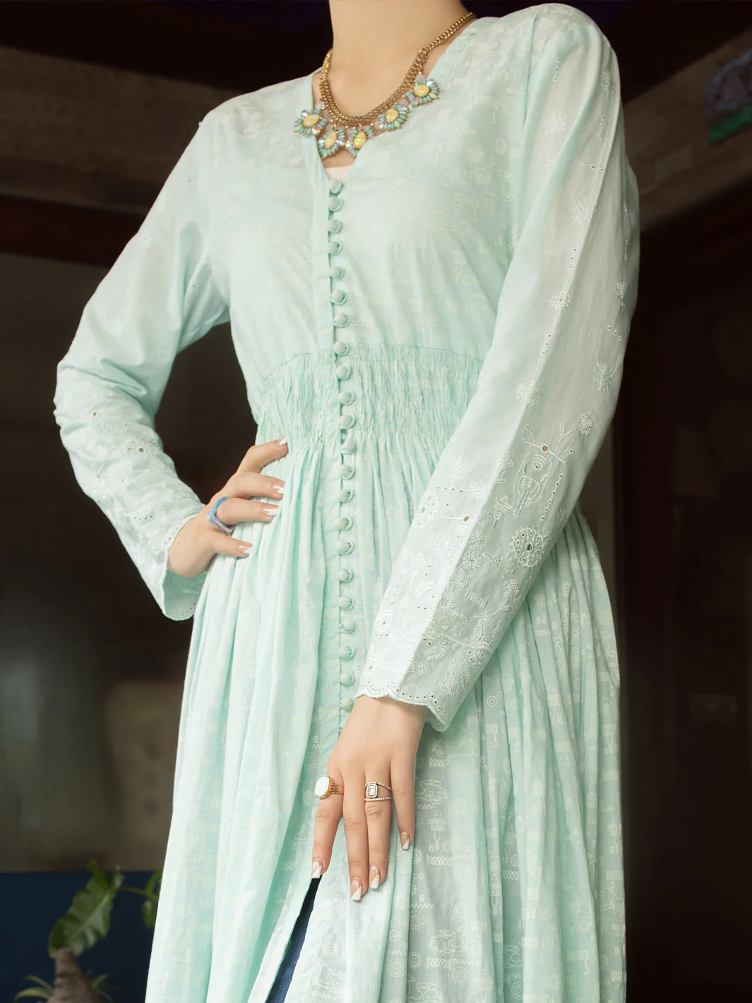 Ice Blue Lawn Tunic - AL-LK-840 - Image 3