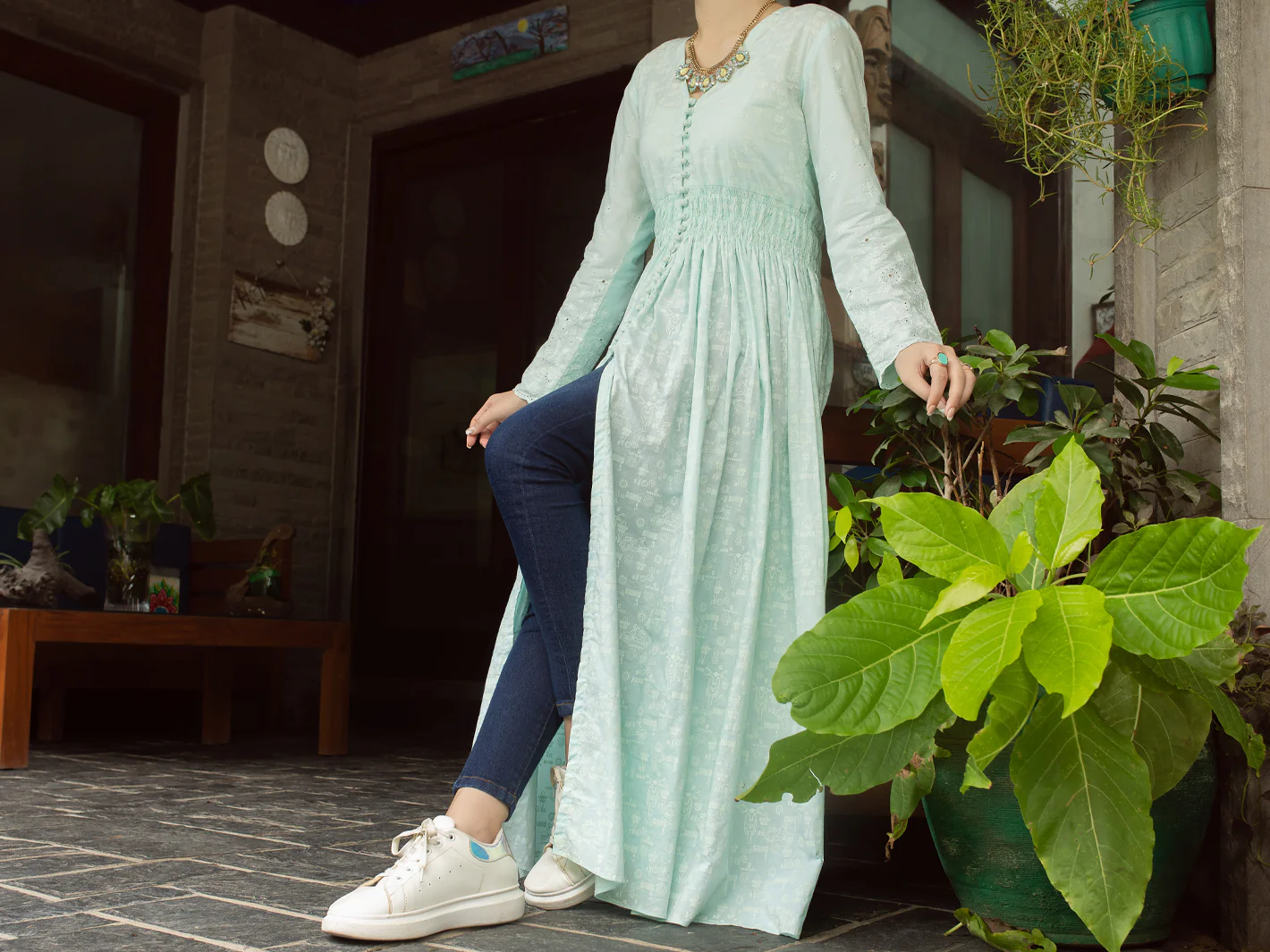 Ice Blue Lawn Tunic - AL-LK-840 - Image 4