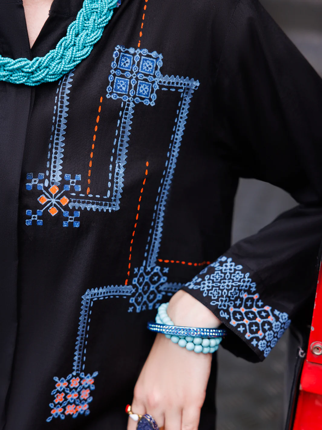 Black Dobby Cotton Tunic - AL-LK-958 - Image 3