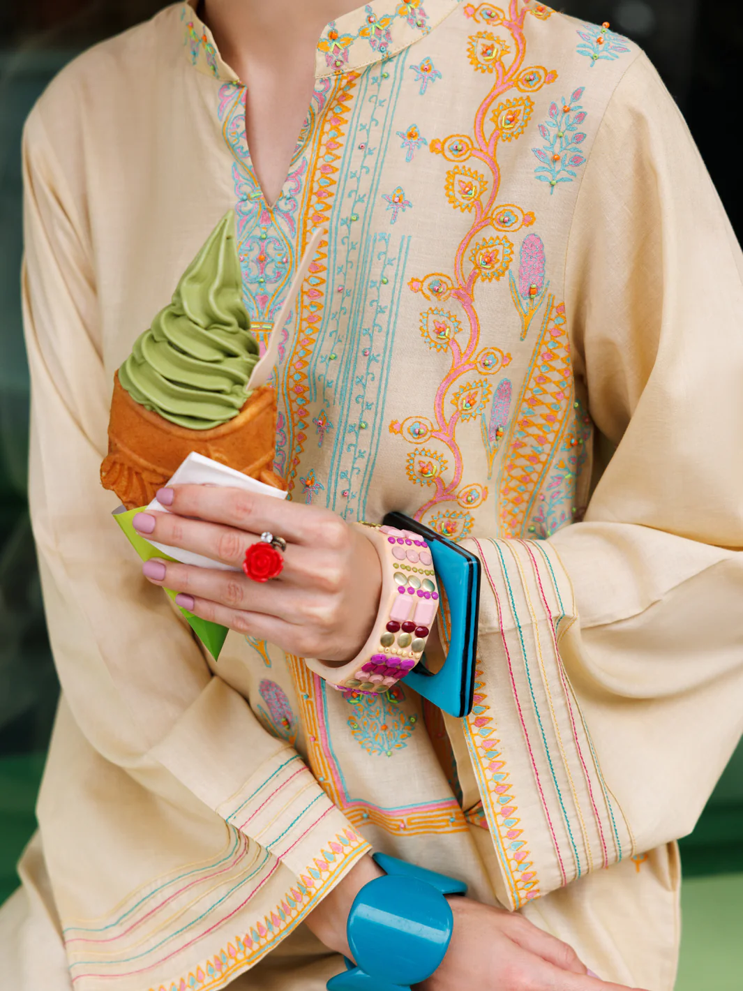 Off White Dobby Cotton Tunic - AL-LK-959 - Image 3