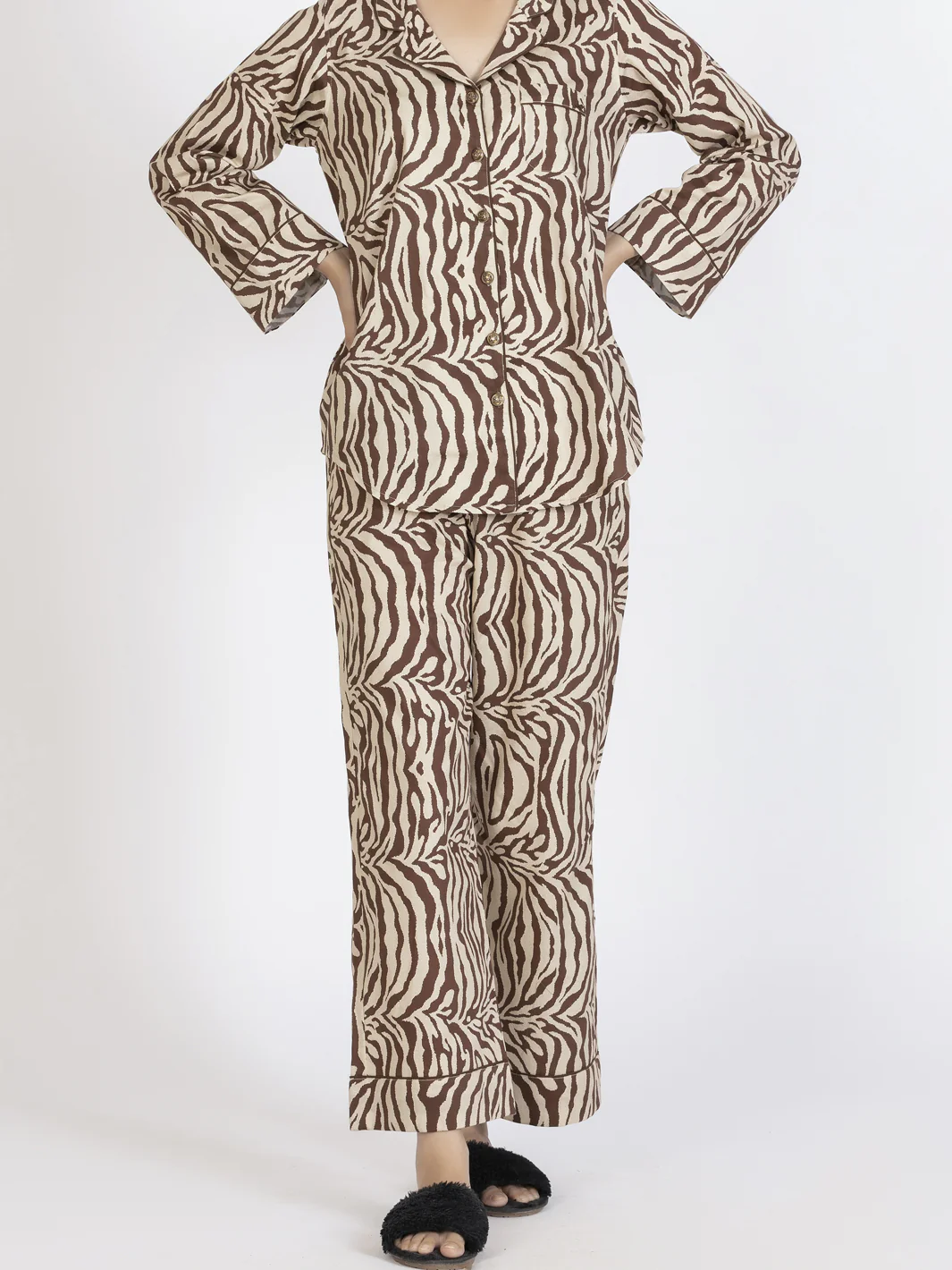 Brown Cotton 2Pc Stitched Nightwear - AL-LKS-NW-1009