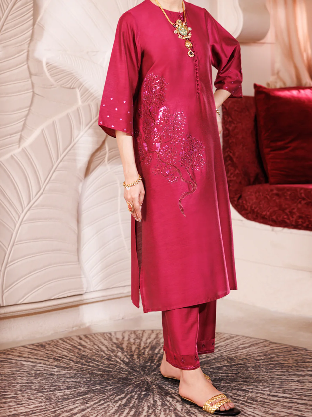 Magenta Raw Silk 2Pc Stitched - AL-LS-LKS-477