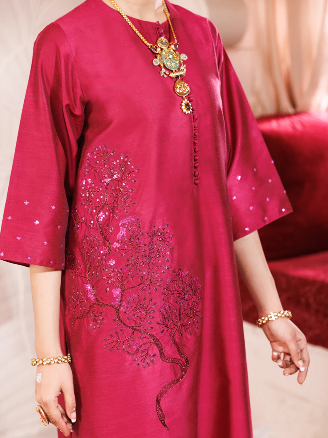 Magenta Raw Silk 2Pc Stitched - AL-LS-LKS-477 - Image 2