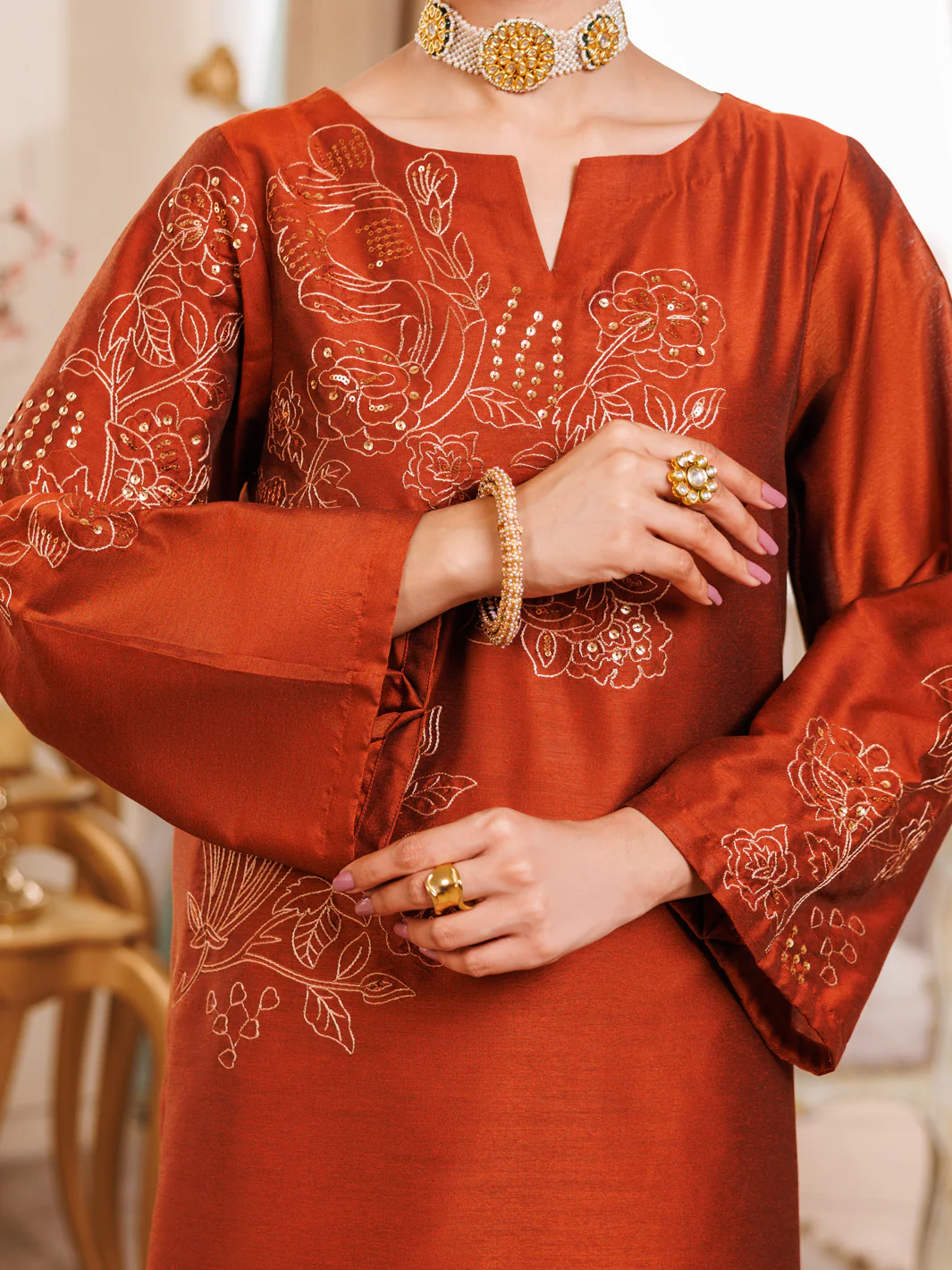 Rust Raw Silk Formal 2Pc Stitched - AL-LS-LKS-538 - Image 2