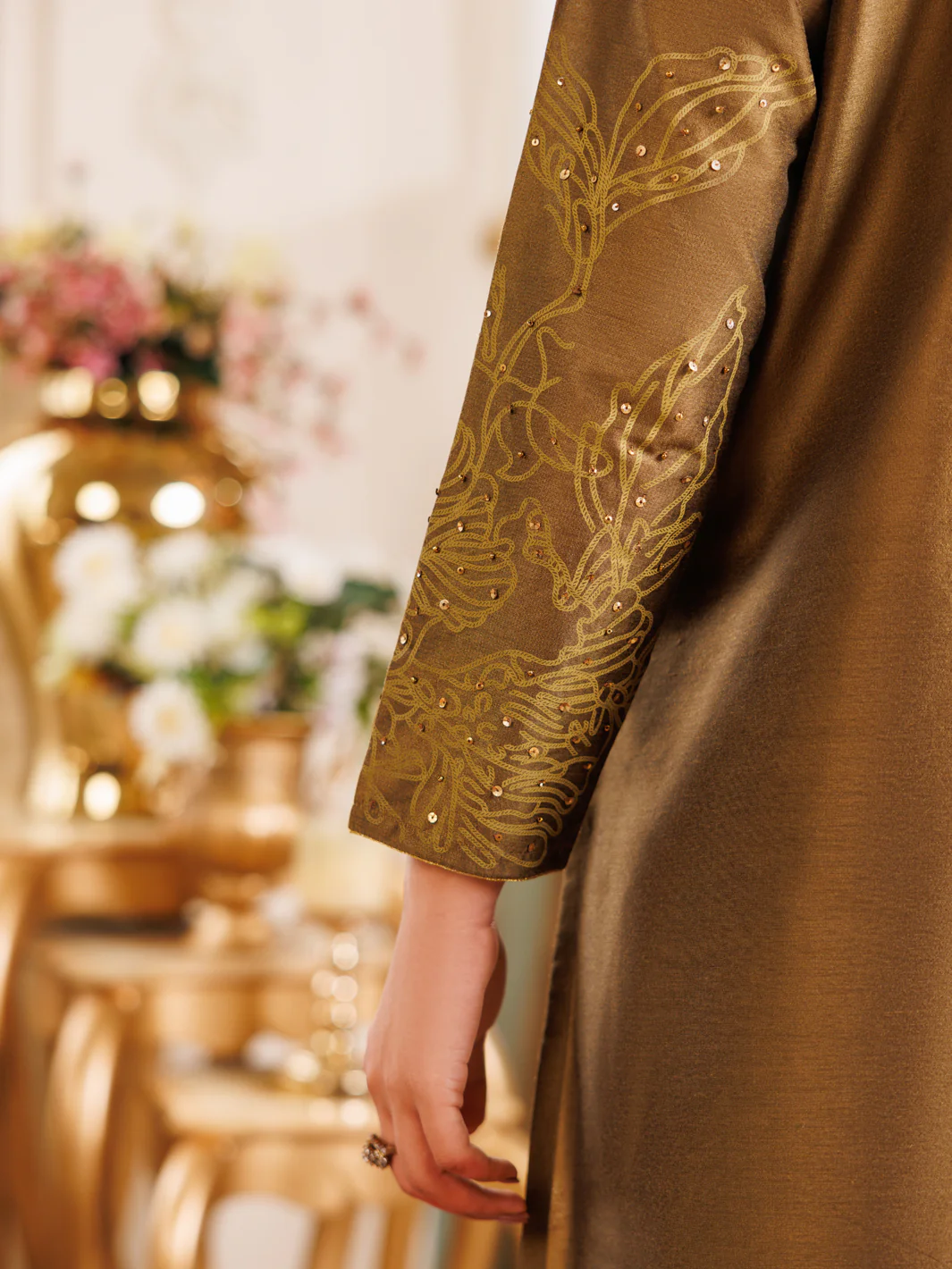 Mehndi Green Raw Silk Formal 2Pc Stitched - AL-LS-LKS-540 - Image 4