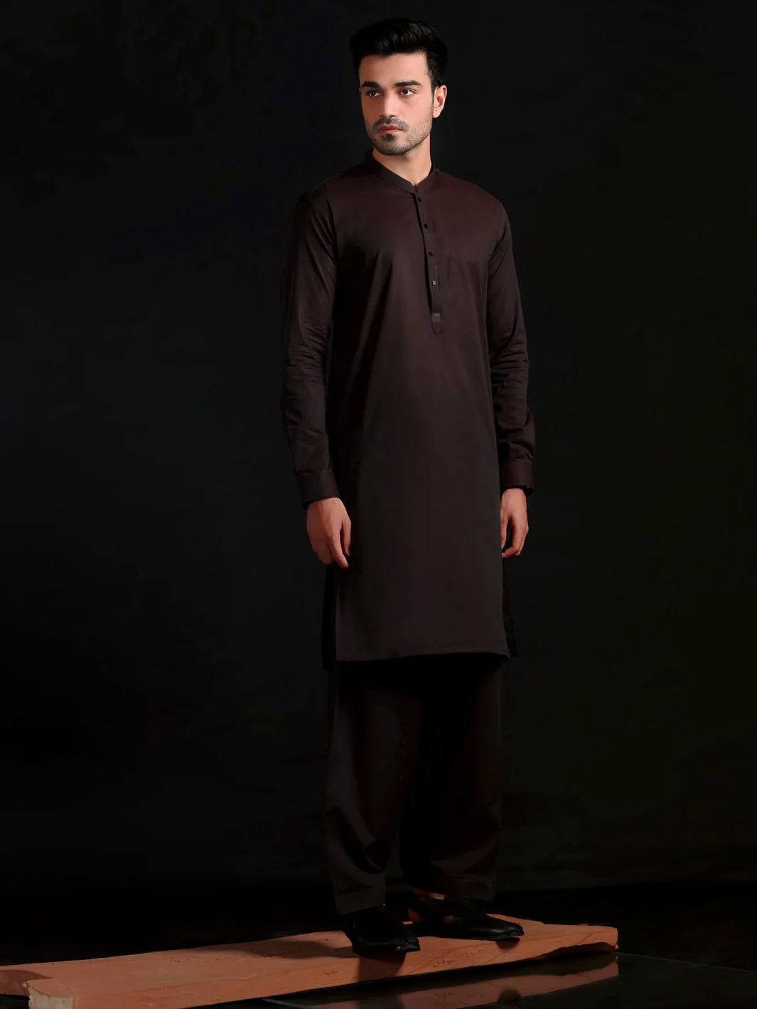 Ash Brown Cotton Men Unstitched Fabric - AL-Maharaja-22