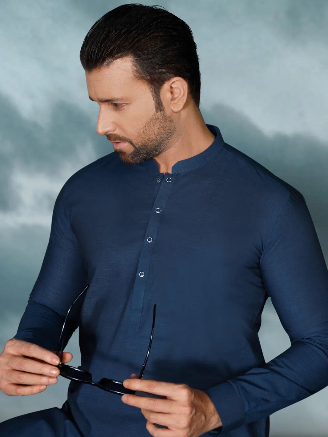 Blue Cotton Men Unstitched Fabric - AL-Maharaja-22 - Image 2