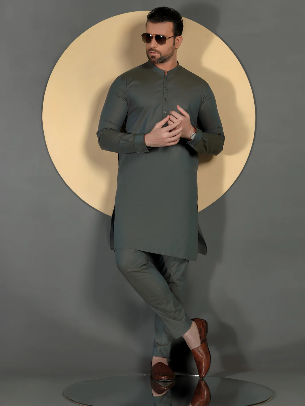 Green Cotton Men Unstitched Fabric - AL-Maharaja-22 - Image 2