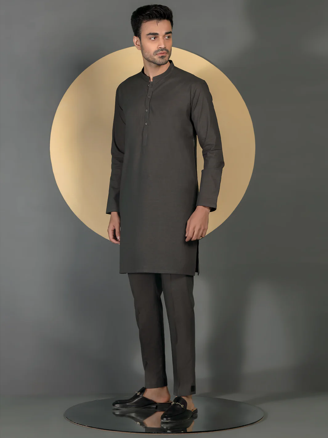 Light Brown Cotton Men Unstitched Fabric - AL-Maharaja-22