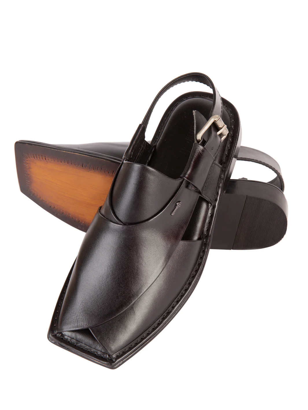 Black Leather Peshawari Chappal - AL-MFW-HC-113 - Image 2