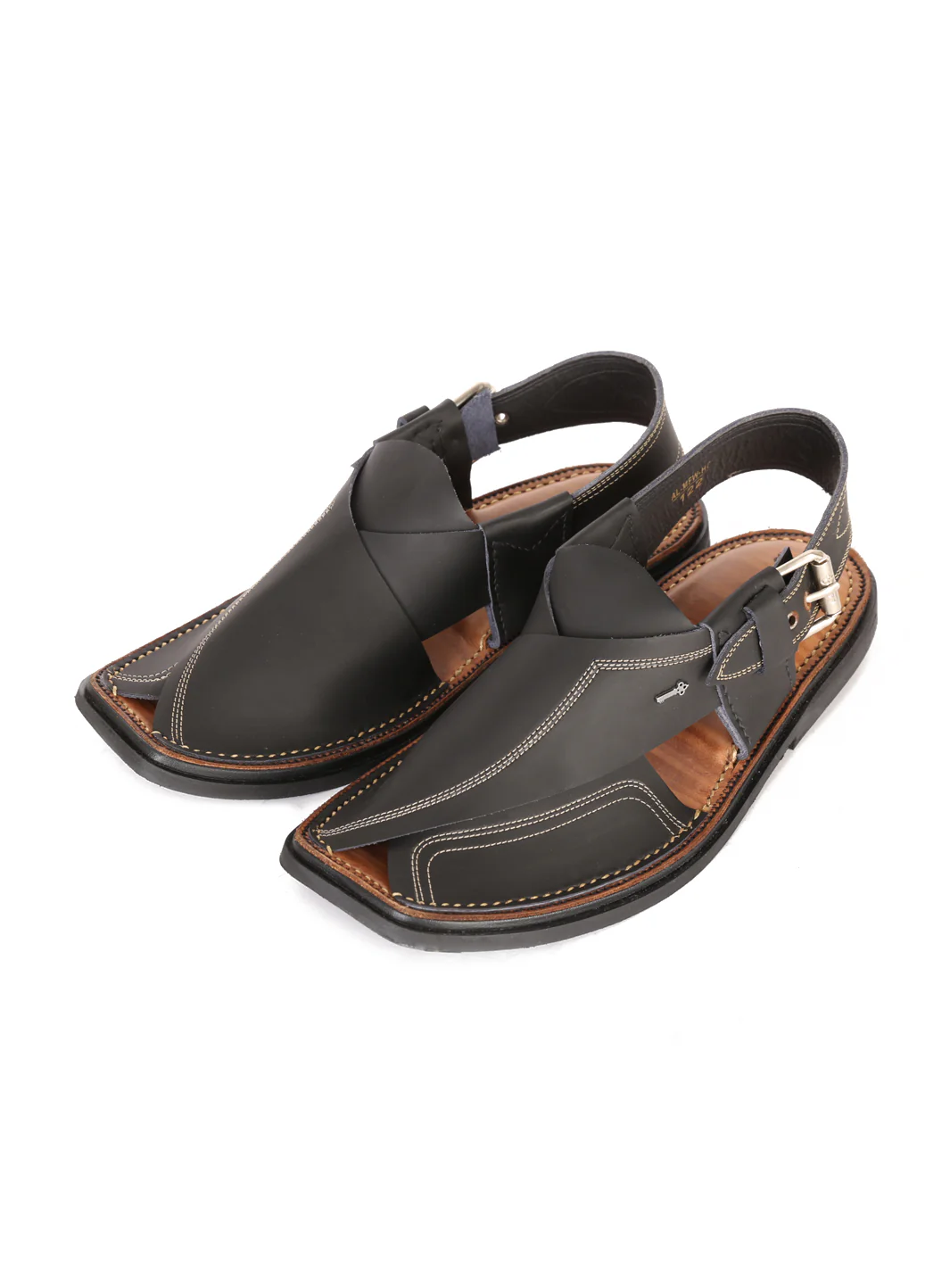 Black Leather Peshawari Chappal - AL-MFW-HC-122