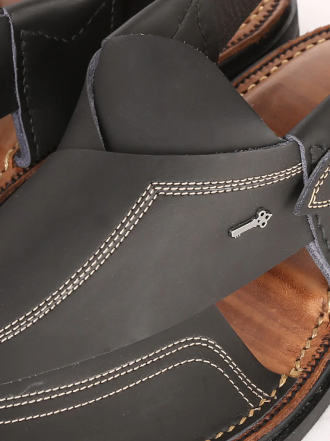 Black Leather Peshawari Chappal - AL-MFW-HC-122 - Image 2