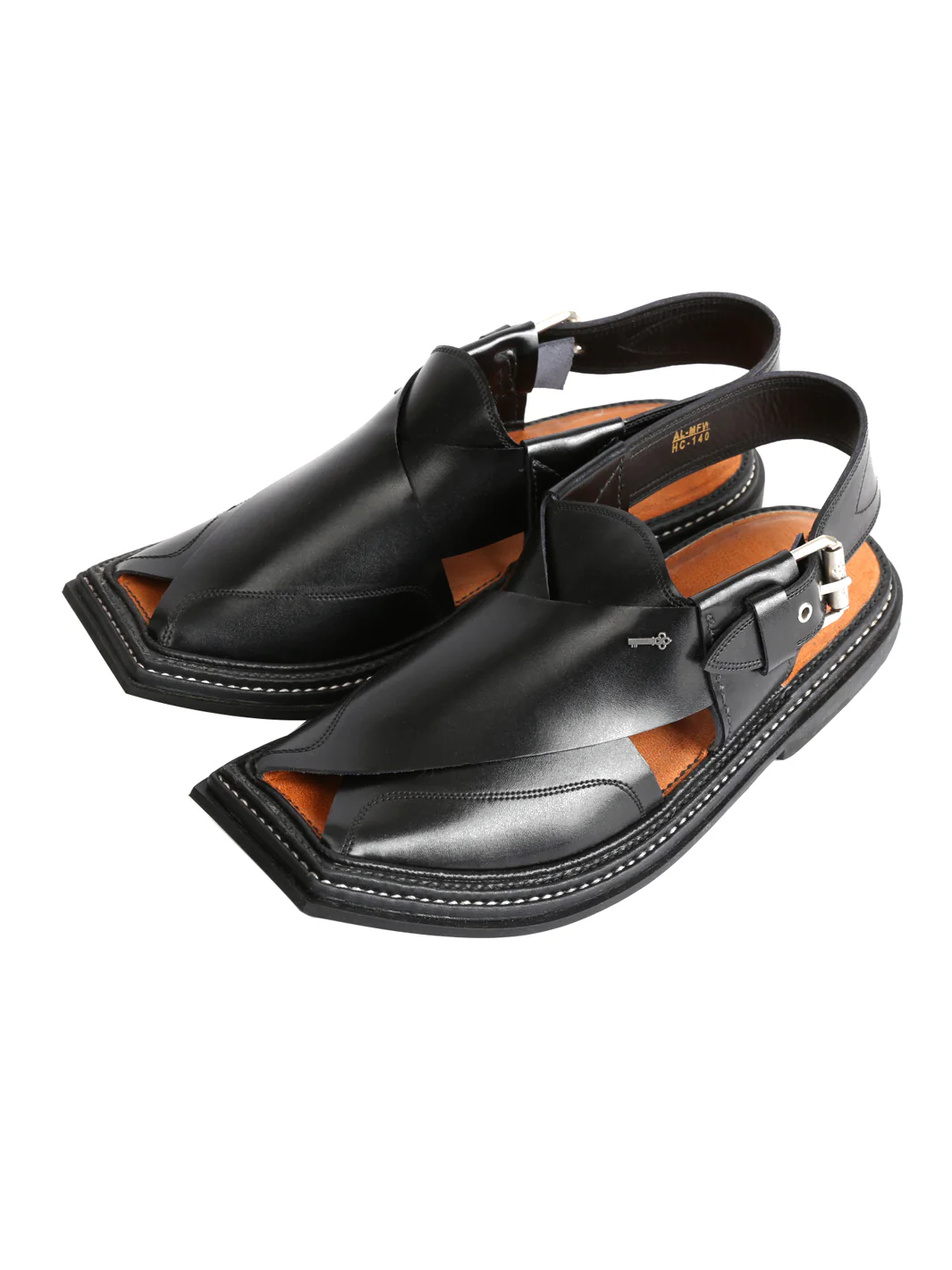 Black Leather Peshawari Chappal - AL-MFW-HC-140