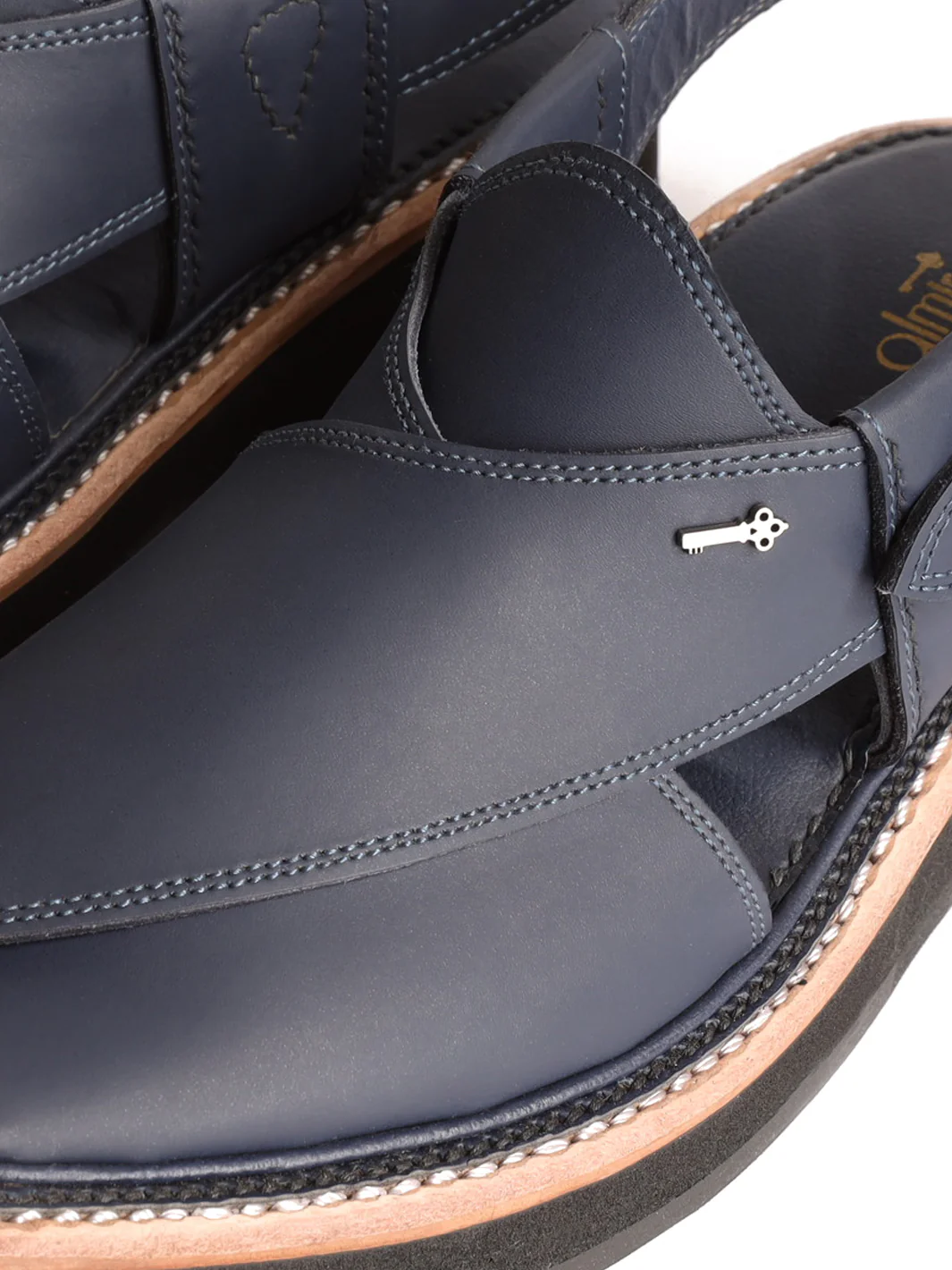 Navy Blue Leather Peshawari Chappal - MFW-HCK-133 - Image 2