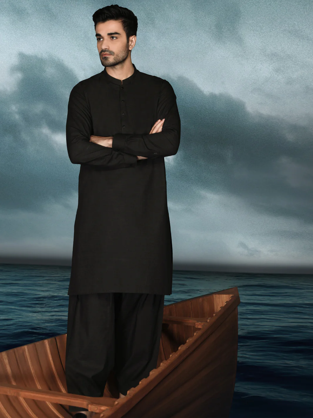 Black Blended Men Unstitched Fabric - AL-Nizam-22 - Image 4