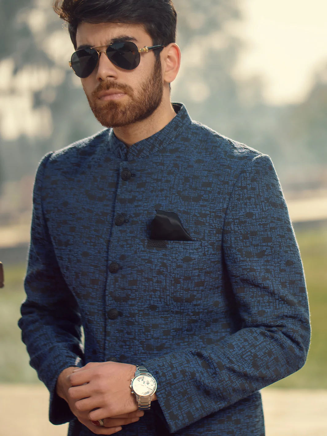 Royal Blue Textured Prince Coat - AL-PCS-002 - Image 3