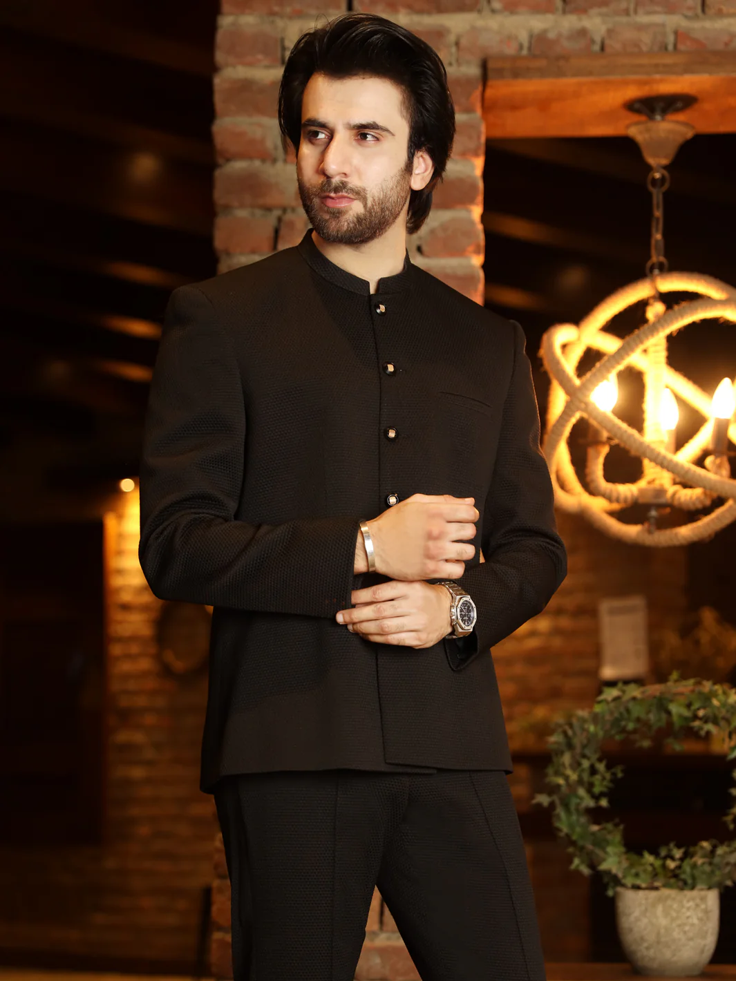 Black Textured Prince Coat - AL-PCS-003 - Image 2