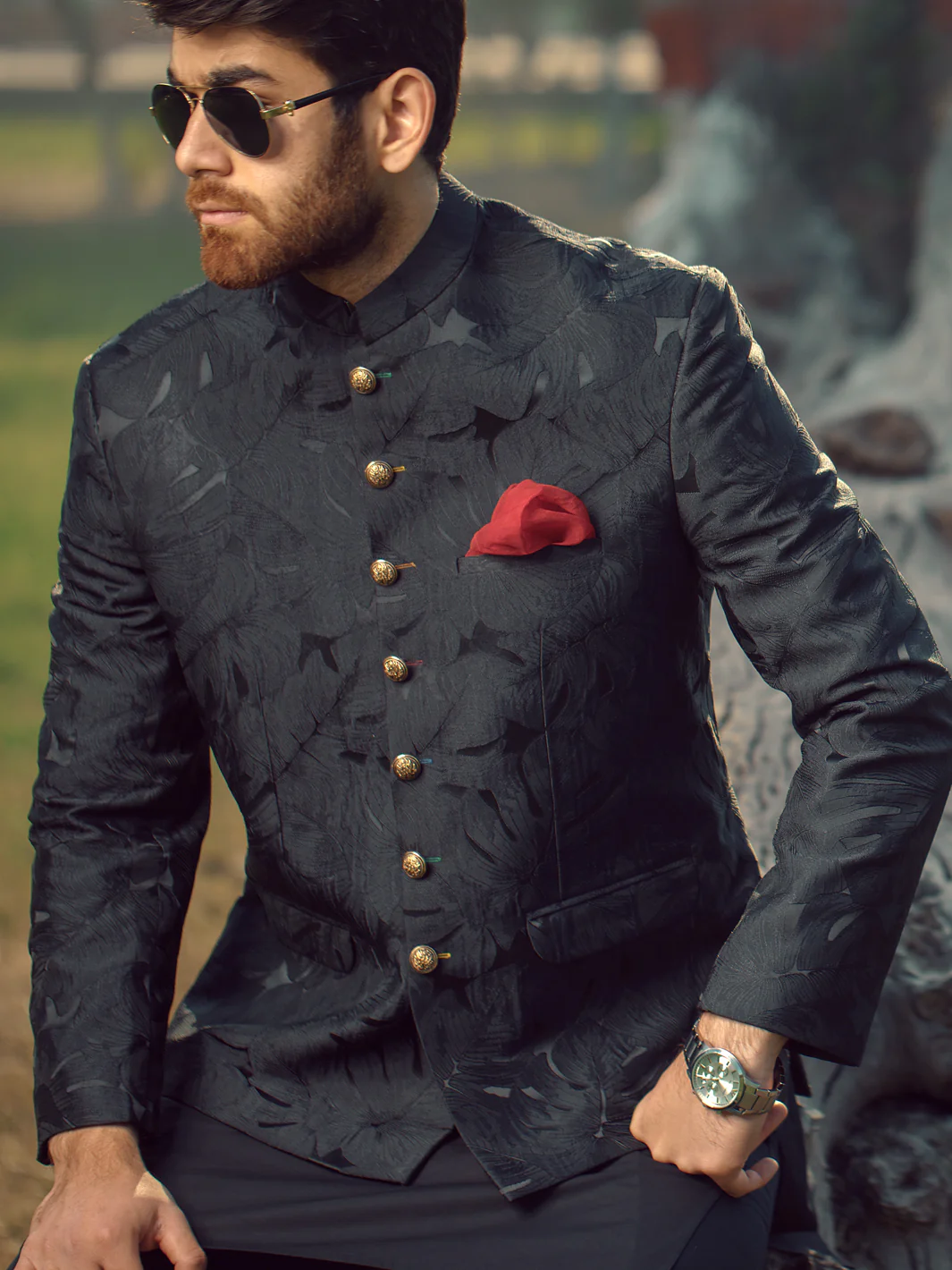 Black Textured Prince Coat - AL-PCS-008 - Image 2