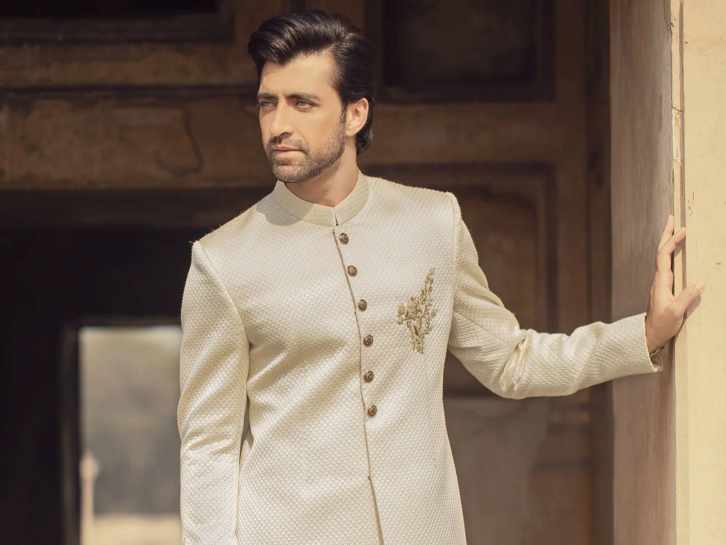 Cream Blended Fabric Prince Coat - AL-PCS-024 - Image 3