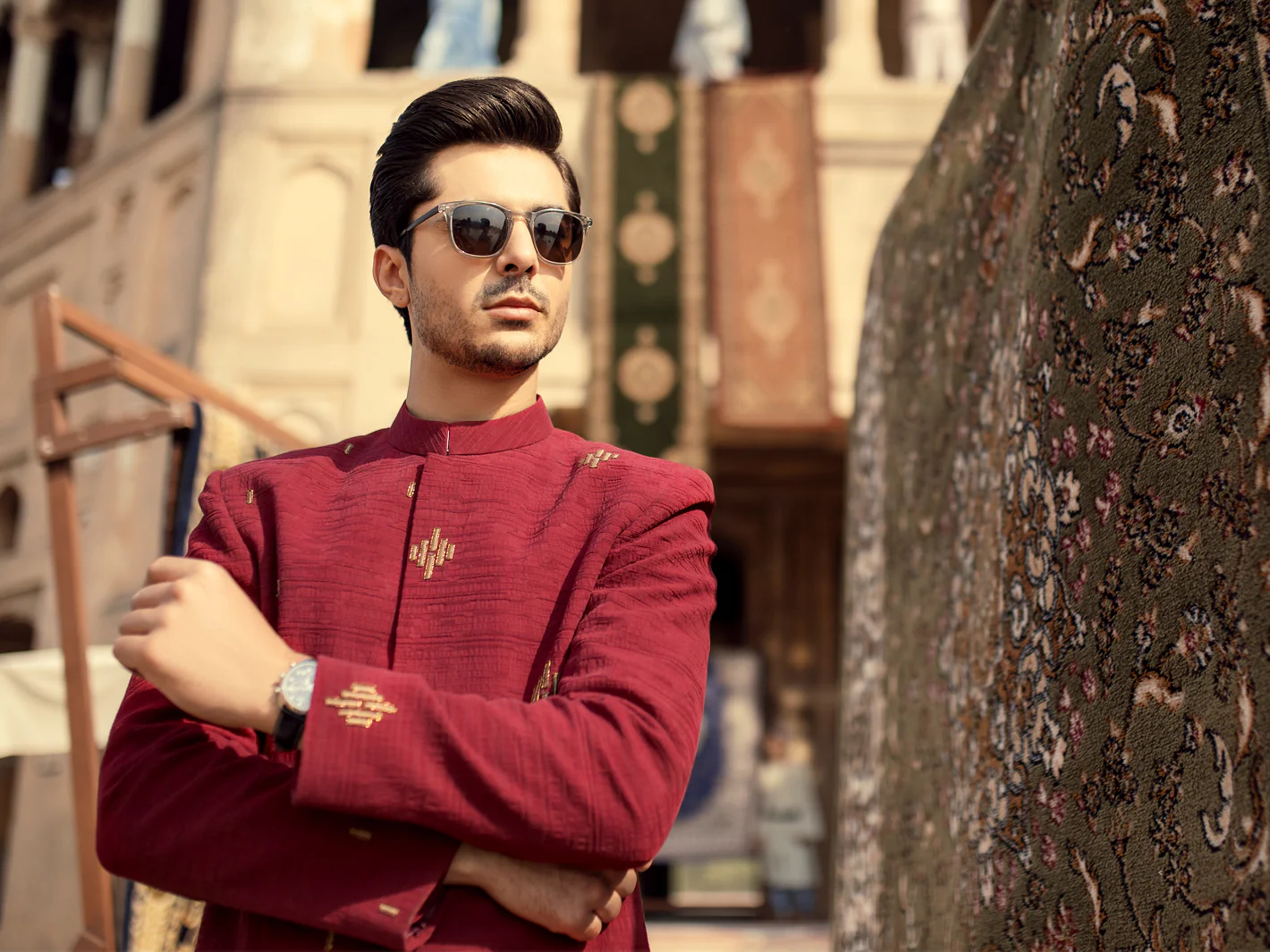 Red Blended Fabric Prince Coat  - AL-PCS-026 - Image 4