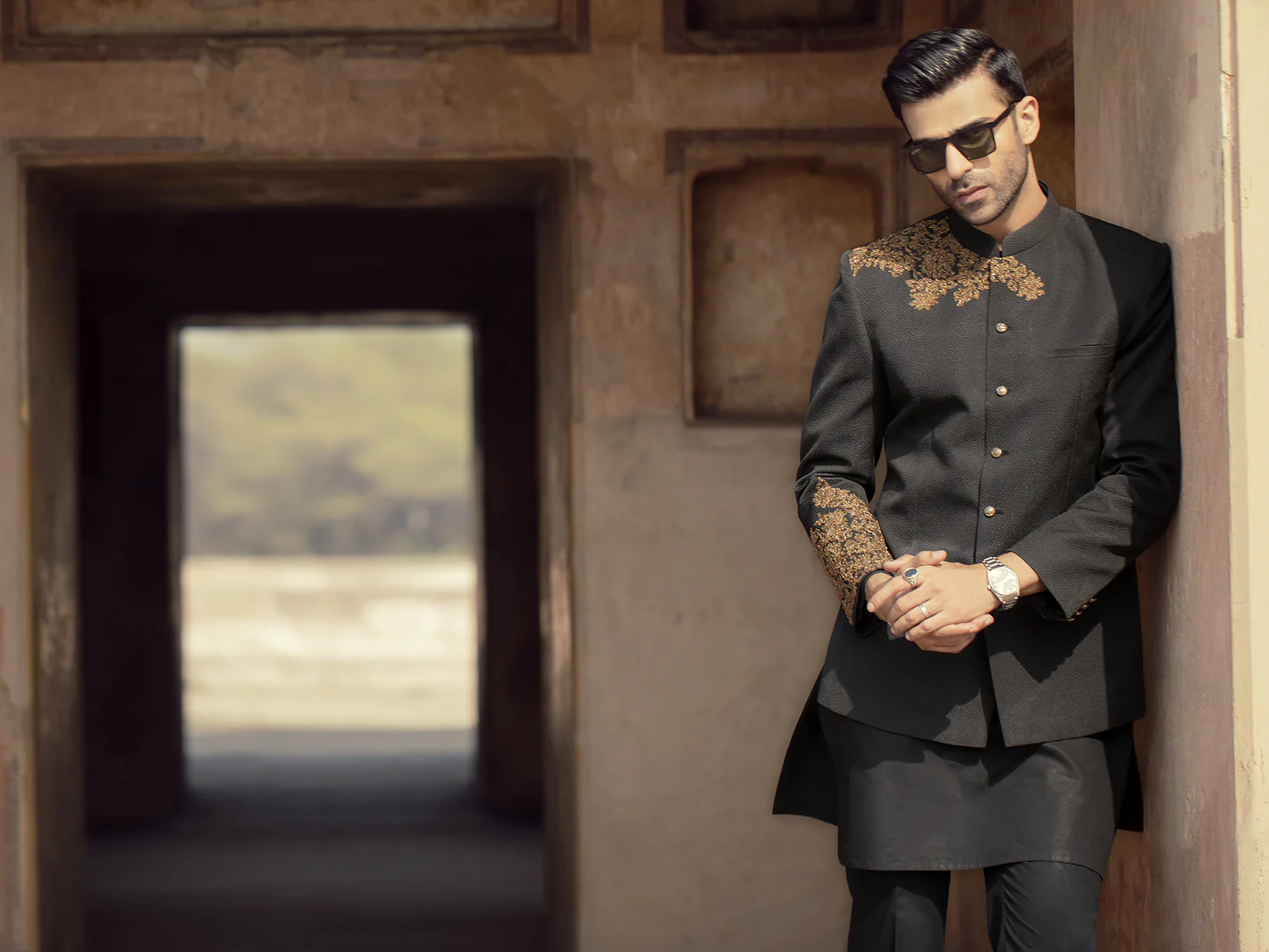 Black Blended Fabric Prince Coat  - AL-PCS-027 - Image 4