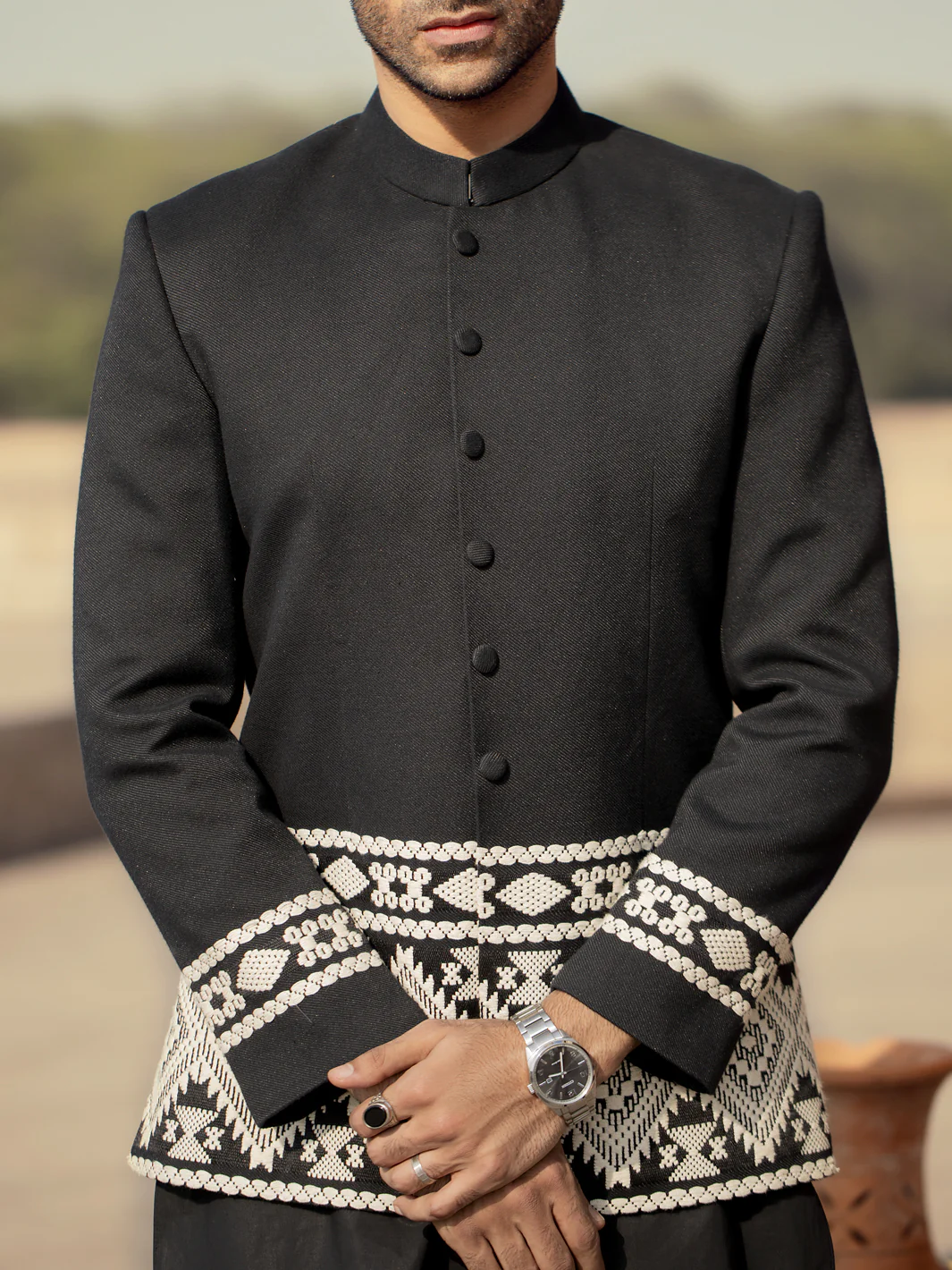 Black Blended Fabric Prince Coat  - AL-PCS-029 - Image 2