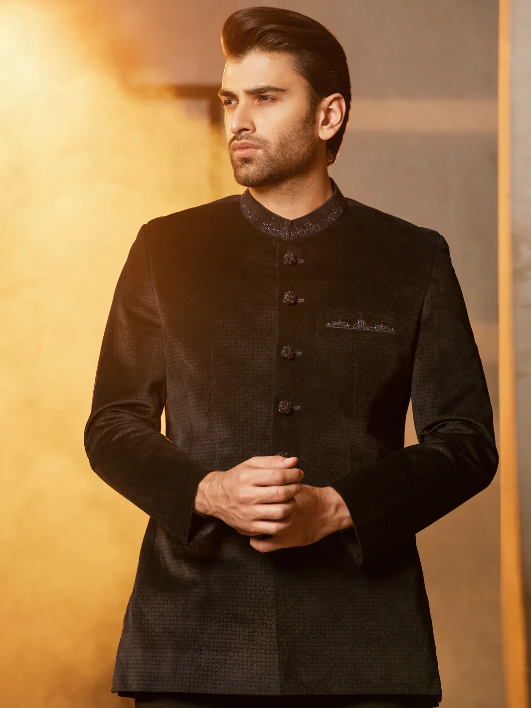 Navy Blue Blended Prince Coat - AL-PCS-040 - Image 4