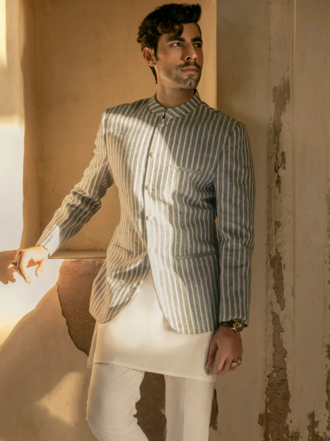 Grey Linen Prince Coat - AL-PCS-043 - Image 3