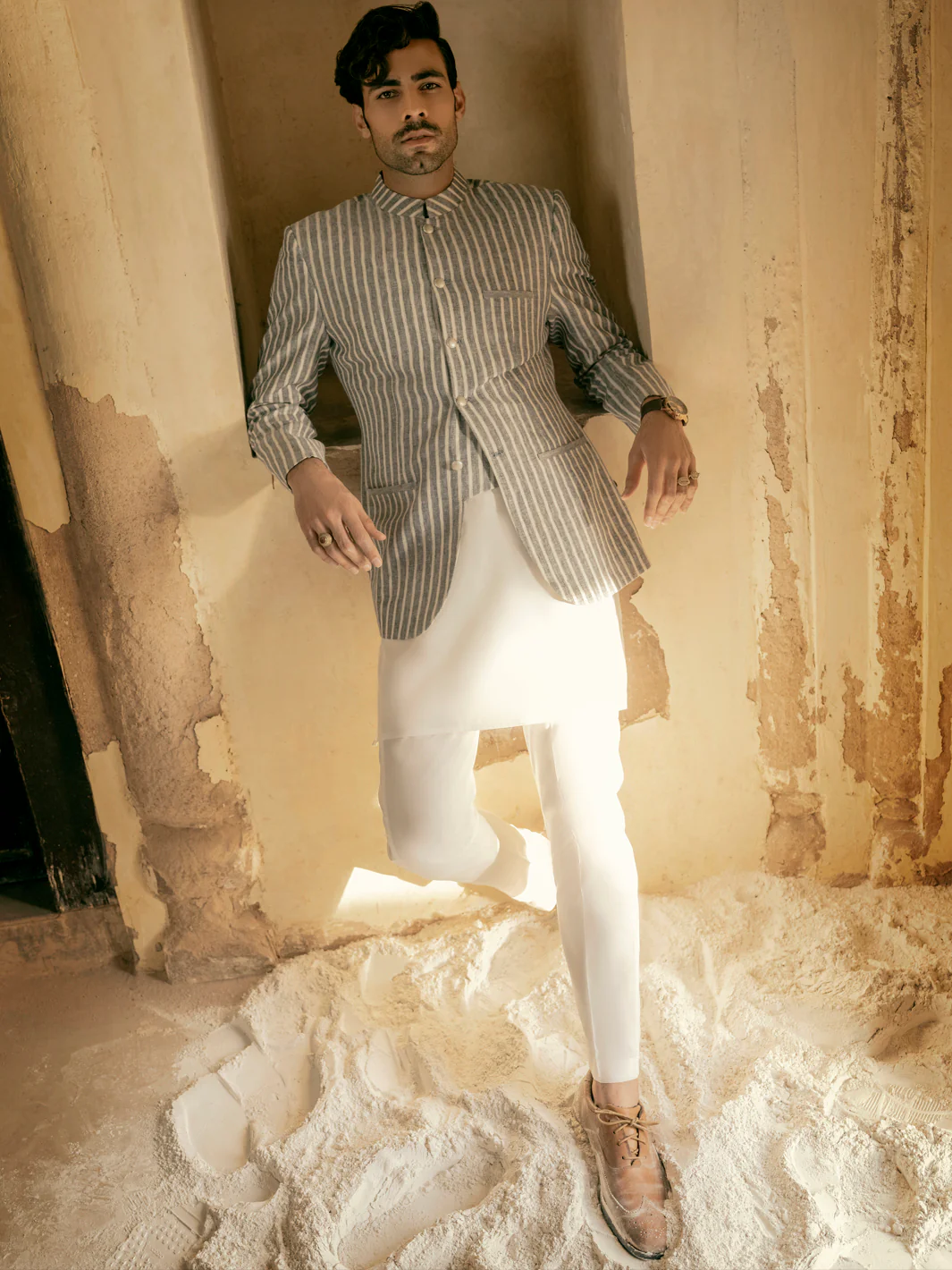 Grey Linen Prince Coat - AL-PCS-043 - Image 4