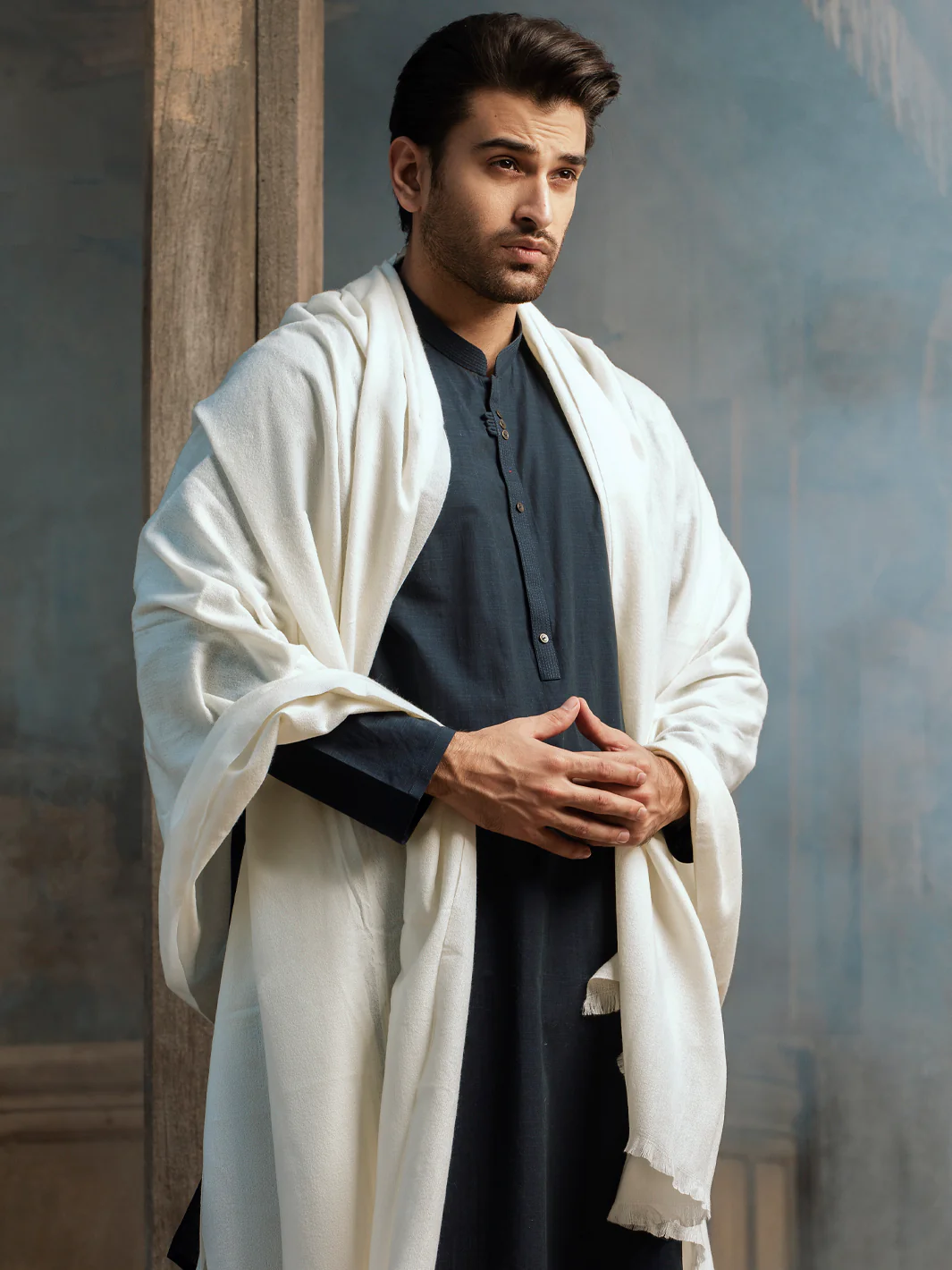 Cream Blended Shawl For Men - AL-SH-002 - Image 2