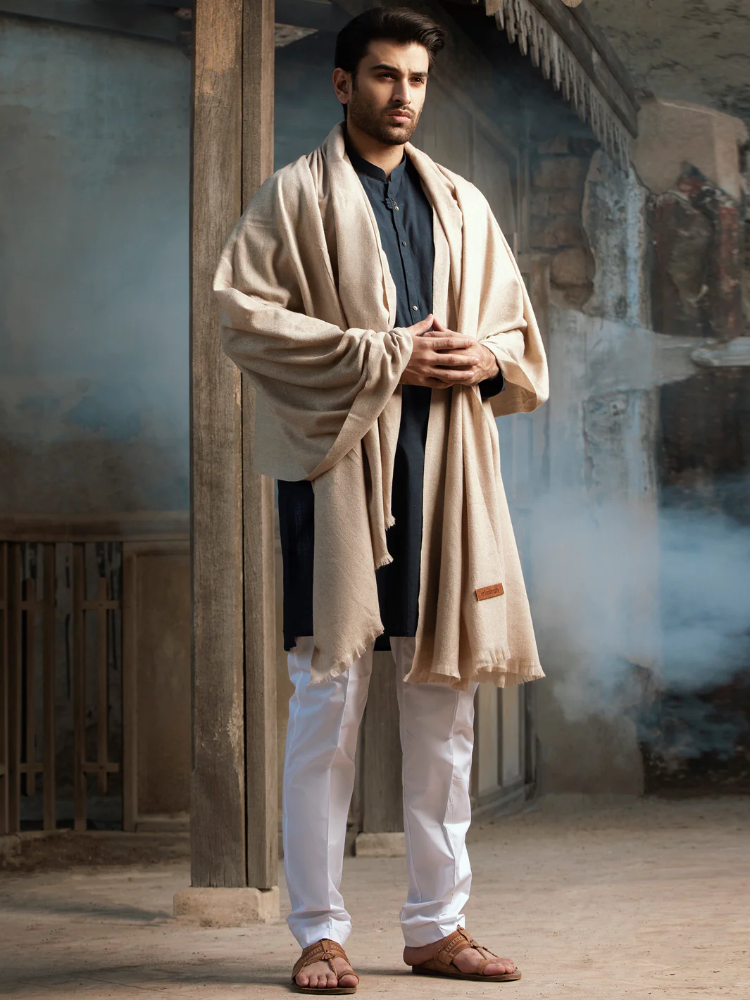 Beige Blended Shawl For Men - AL-SH-003 - Image 3